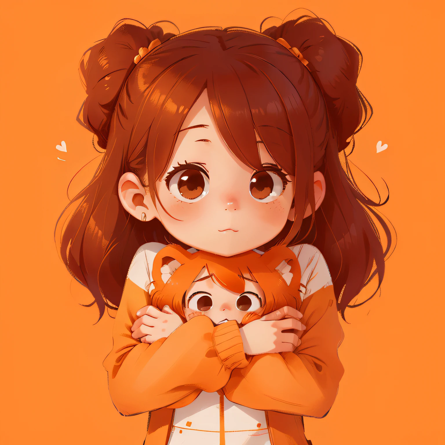 Girl hugging if shades of orange