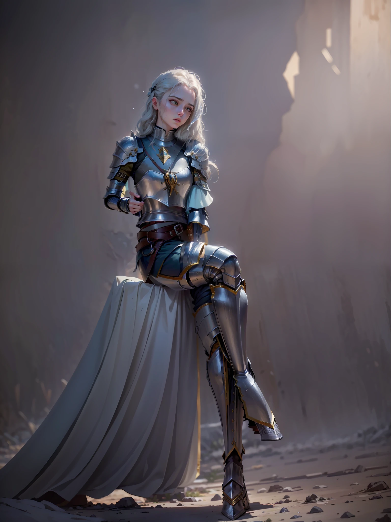 ((Best quality)), ((masterpiece)), (highly detailed:1.3),muskateer,armor,In a land plagued by the ravages of war, the destiny of a beautiful woman unfolds. Born into a humble life as a peasant in a rural village, she possesses a spirit that burns with determination and resilience. But when the drums of conflict echo through the land, her path takes an unexpected turn.Drawn by the call to defend her people, she is chosen to join an elite military order known as the Musketeers. Adorned in the fabled armor of the order, she emerges as a symbol of hope and strength. The images in this series showcase the journey of this remarkable woman as she embraces her newfound role and faces the trials of battle.The details of her armor are meticulously crafted, reflecting both functionality and (beauty:1.2). The images highlight the (intricate engravings:1.2), the gleam of (polished metal:1.2), and the (ornate:1.4) embellishments that adorn her protective gear. From the (majestic:1.2) plume atop her helmet to the delicate filigree on her breastplate, every aspect of the armor tells a story of honor and heritage.As the young musketeer ventures into the realm of warfare she wields her weapon with a combination of grace and strength, showcasing her skill in the art of combat. Each image captures a pivotal moment, freezing time to display the determination in her eyes, the whirlwind of action around her, and the ethereal glow of magic interwoven with her strikes.But the story extends beyond the battlefield. The images also delve into the personal struggles, friendships, and sacrifices that shape her journey. They reveal quiet moments of reflection, as she contemplates the weight of her duty and the toll of war upon her soul. Through the series, we witness her growth as she finds her place among her comrades, forging unbreakable bonds that transcend the chaos of battle.Within the tapestry of this fantastical world, the young musketeer's story unfolds. She embodies courage, resilience,