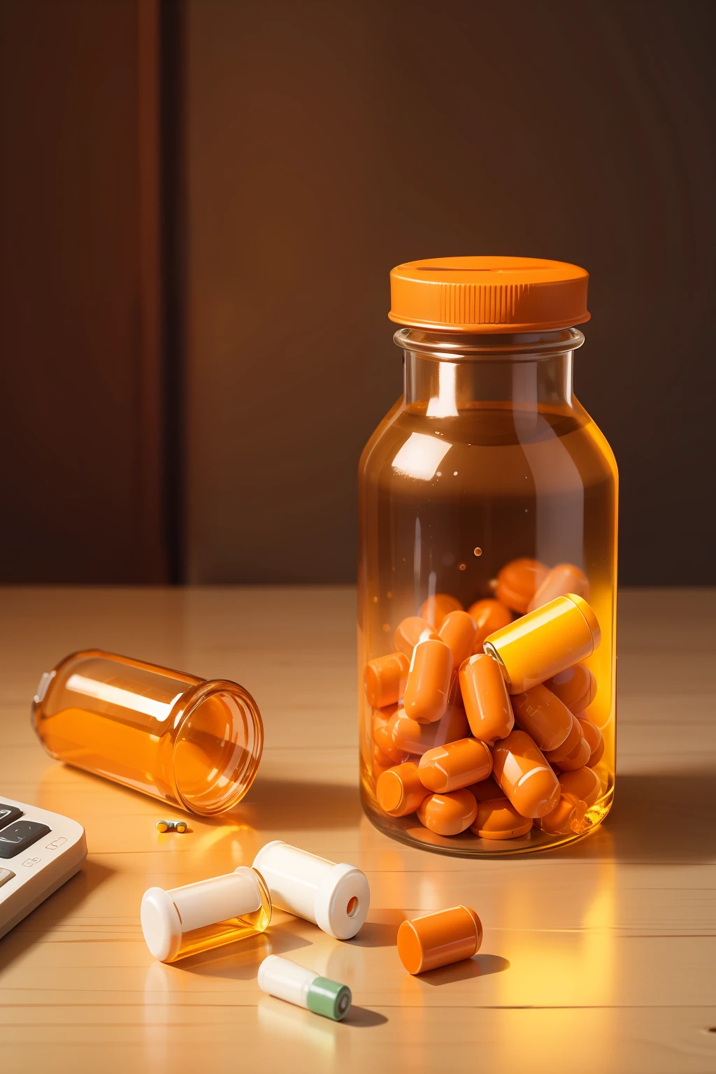 orange bottle of pills, on the table
