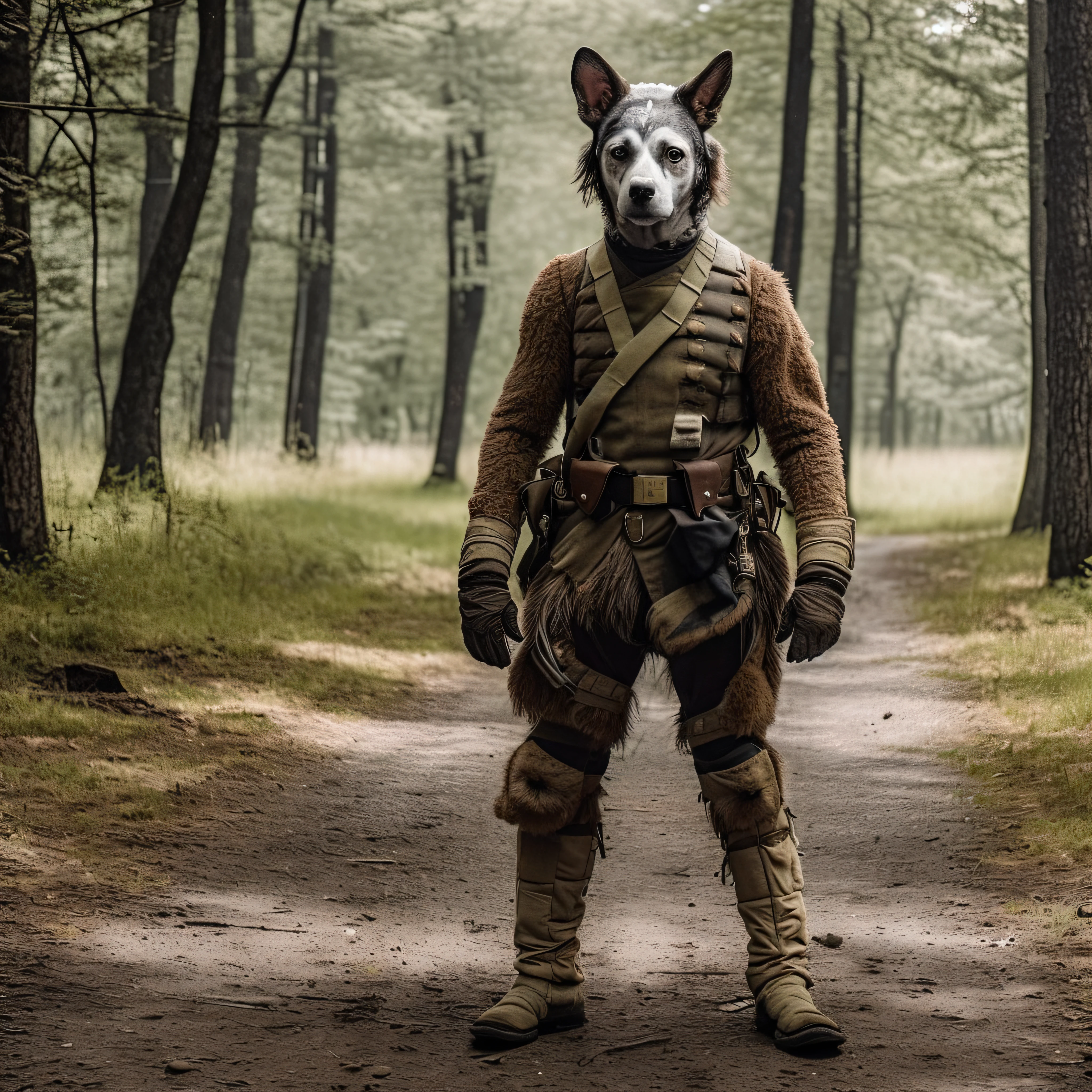 A photo of a dog-man hybrid as a soldier of a civil war, 8K