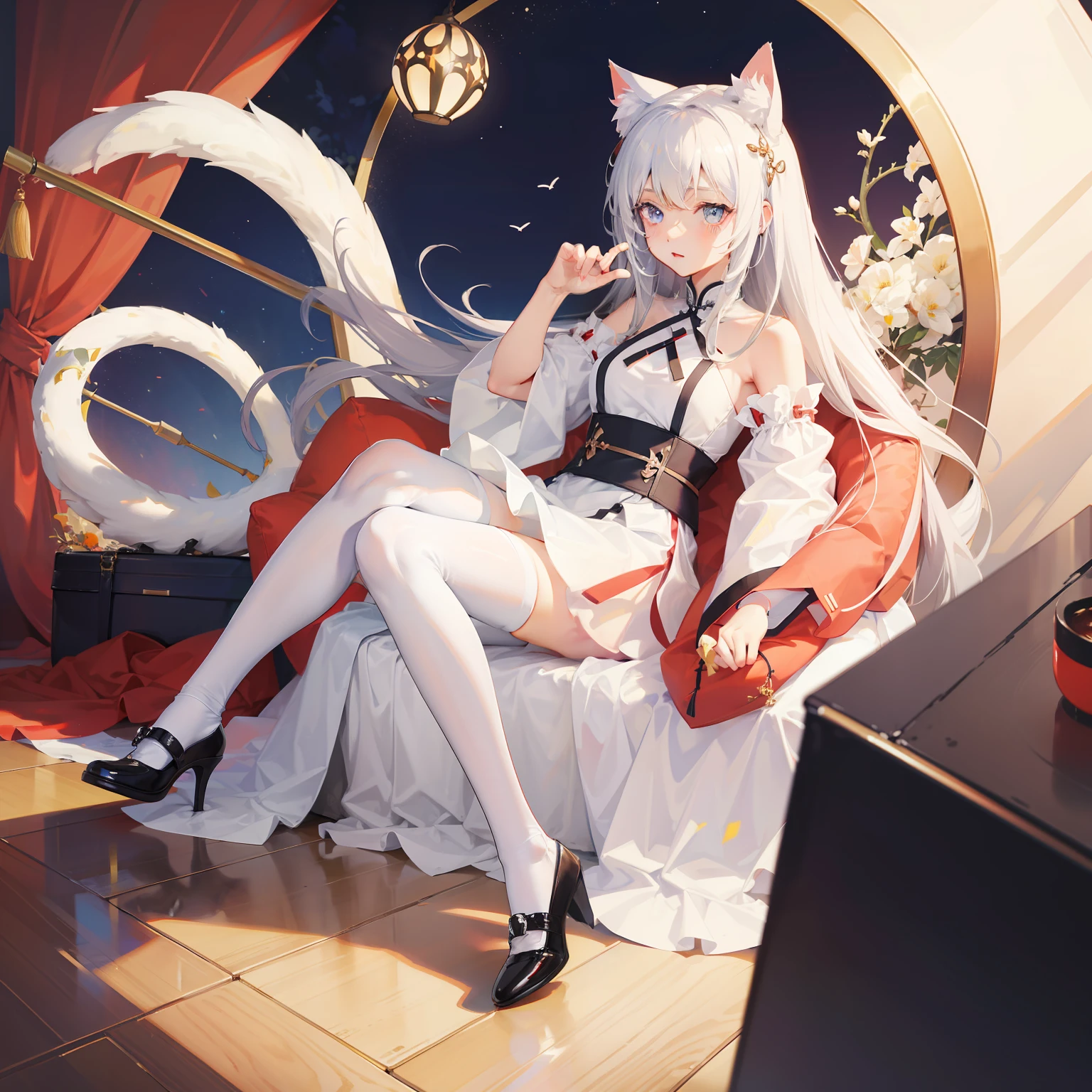best qualtiy，超高分辨率，Cat lady，white stockings