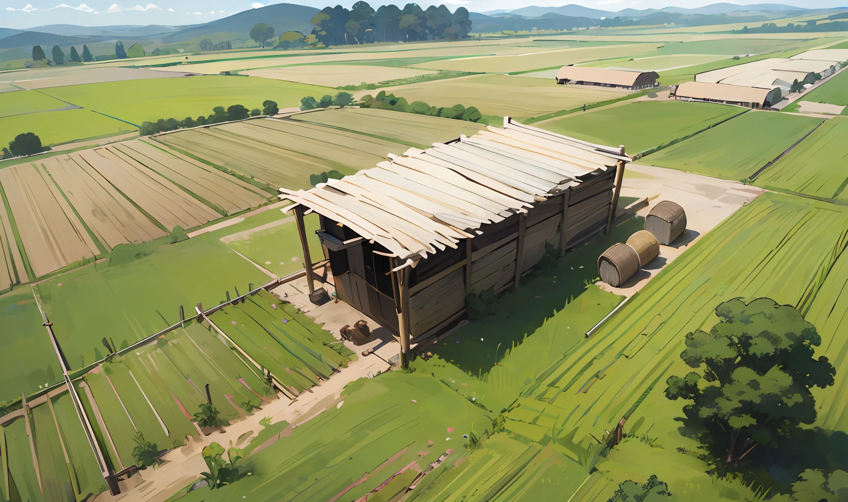 Uma paisagem rural antiga com trabalhadores no campo, using traditional farming tools