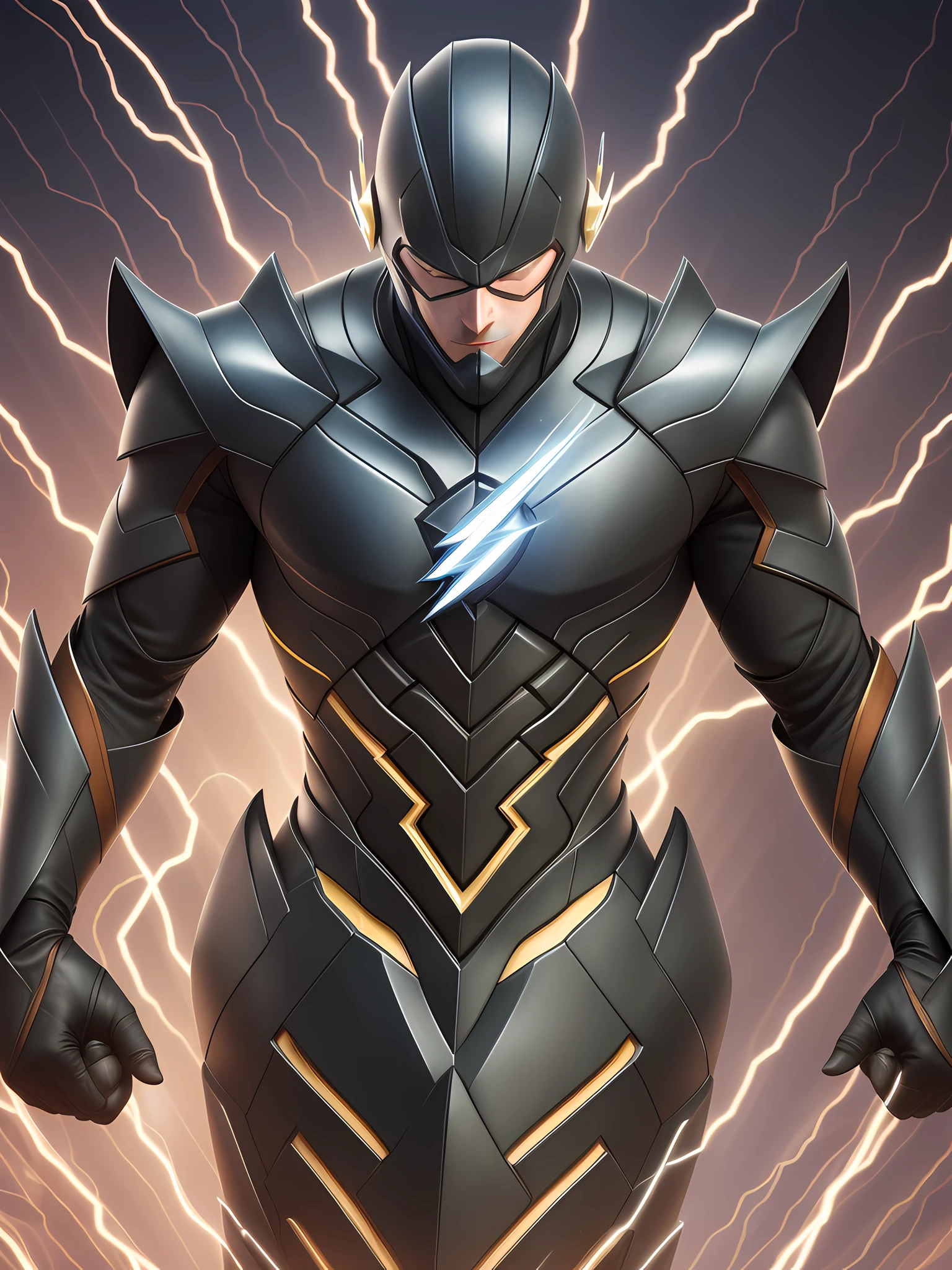 Savitar, inspired by the Savitar of the series "O Flash", de armadura, referente a terceira temporada de "O Flash". qualidade da imagem 8k,UHD, DSLR, grain of film, fotorrealista, foco nítido, (Auto retrato de copo inteiro:1.4),