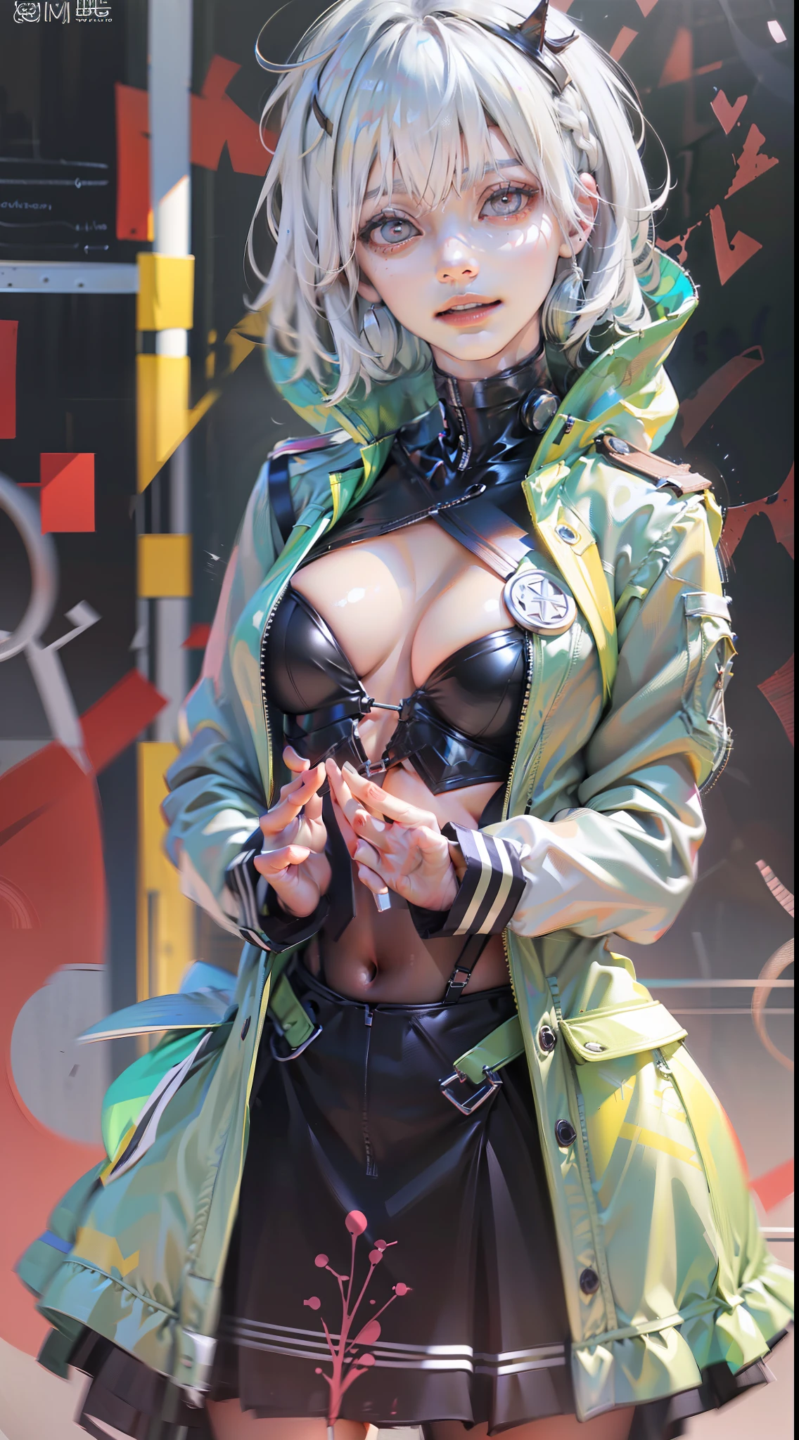 medium breasts, Sexual turn, one-girl, The color of the girl, largeeyes, white hair,Long hair,(tmasterpiece,best qualtiy:1.3),Wear your school uniform