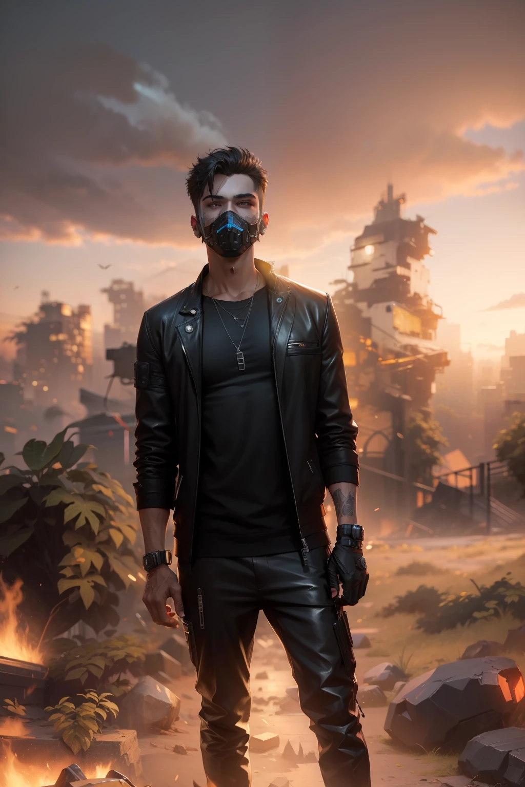 Change background cyberpunk handsome boy realistic face bad boy