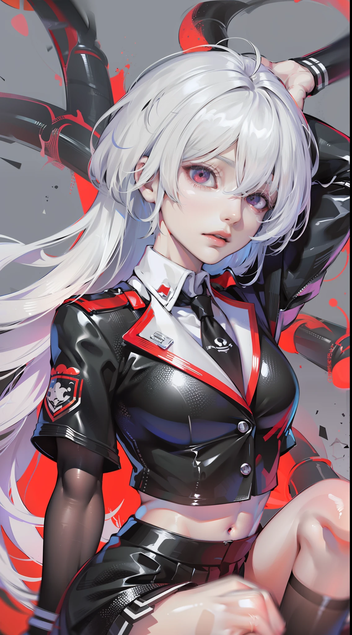 Sexual turn, one-girl, The color of the girl, largeeyes, white hair,Long hair,(tmasterpiece,best qualtiy:1.3),Wear your school uniform