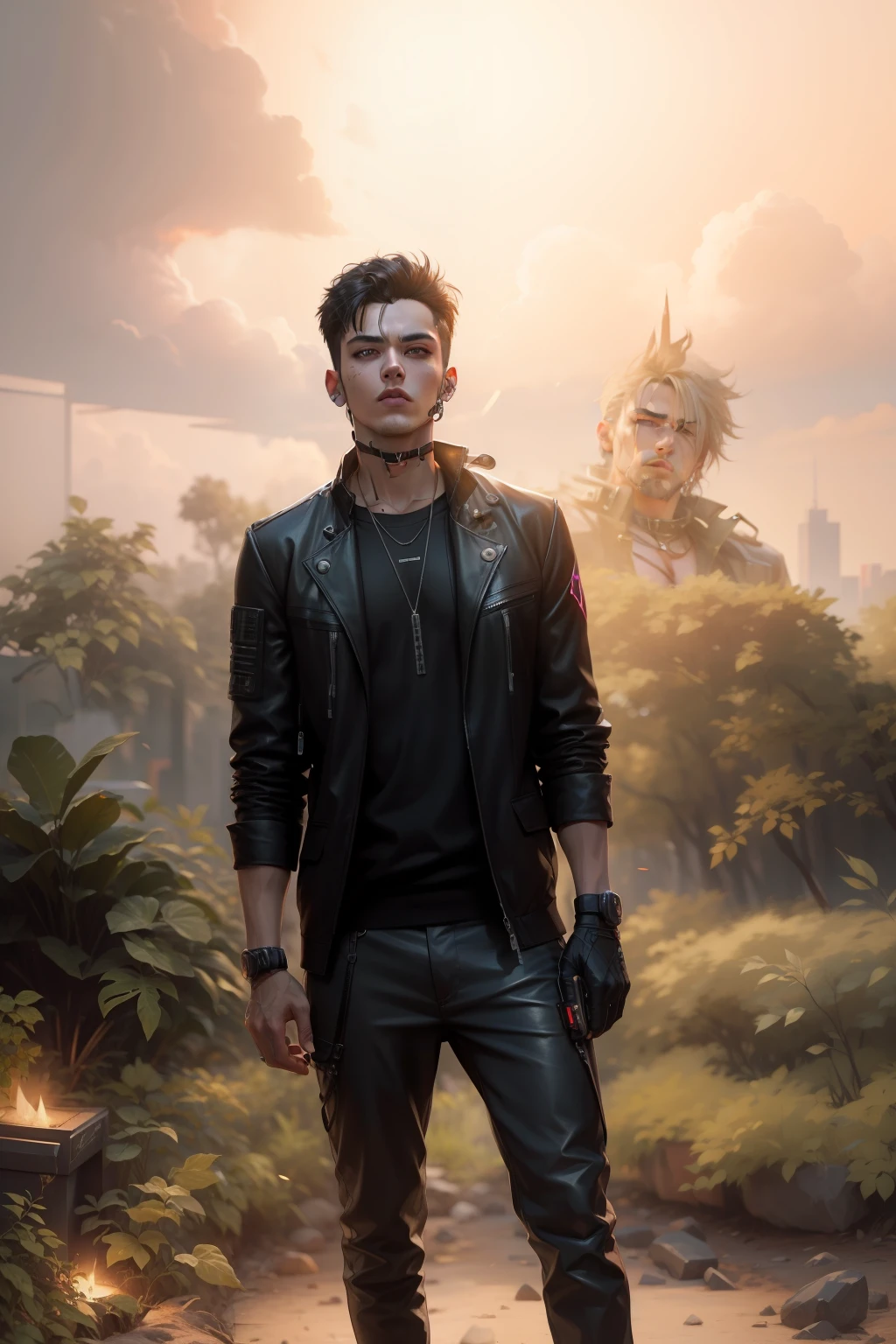 Change background cyberpunk handsome boy realistic face bad boy