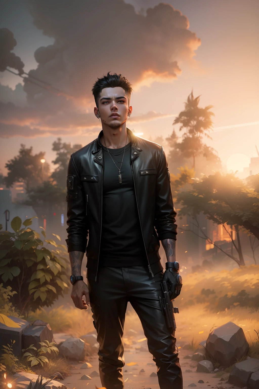 Change background cyberpunk handsome boy realistic face bad boy