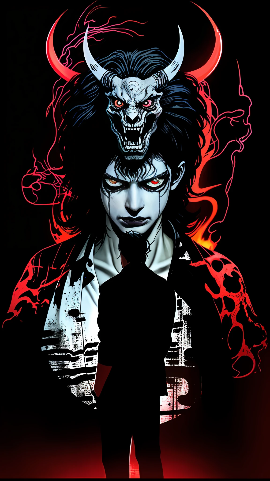 火焰, Cerberus,From hell,He opened the basin of blood,Roared angrily。, Red glowing eyes, Devil's Horn, Rotten white ossified body, Gothic art, Ray tracing, reflective light, back lit lighting, projected inset, Wide shot, hyper HD, Masterpiece, ccurate, Super detail, High details, High quality, 8K, A high resolution