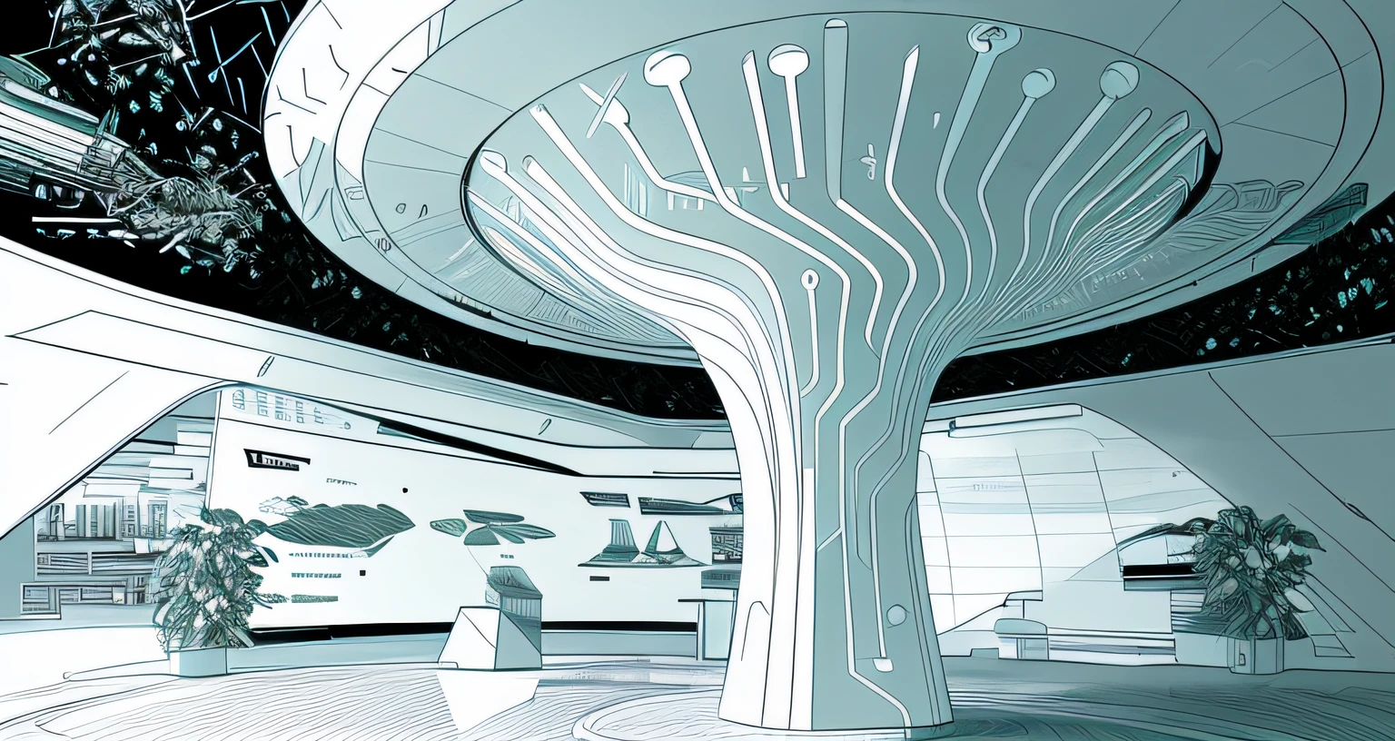 Line drawings,Future science fiction,pillar,Extreme,the detail