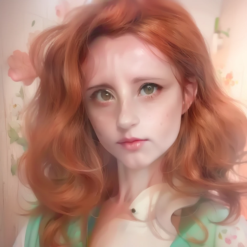 a watercolor and pencil drawing of an incredibly beautiful 28-year-old doctor with wavy dark red hair, delicate lips, olhos cor de mel, rosto sexy, corpo magro em forma, (LiliArt)