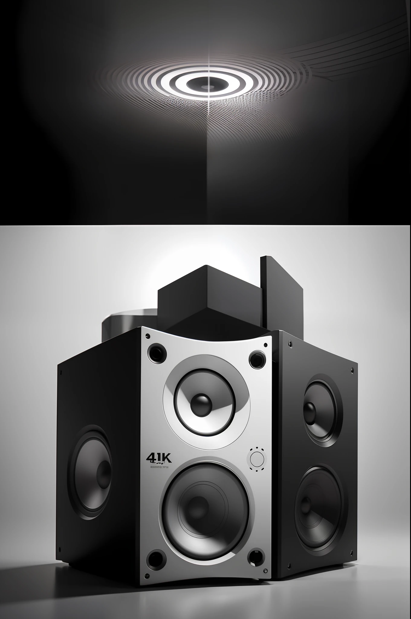 there are two speakers that are sitting on a table, 4k Greyscale HD fotografia, 3 d product render, Arte em 4k, Foto do produto 4K, product render, master part ; behance HD, Detalhe 4K, Detalhe 4k, Fotografia do Produto 4K, Foto do produto 4k, muitos palestrantes, Symmetrical 4K, Arte digital 4K, falantes