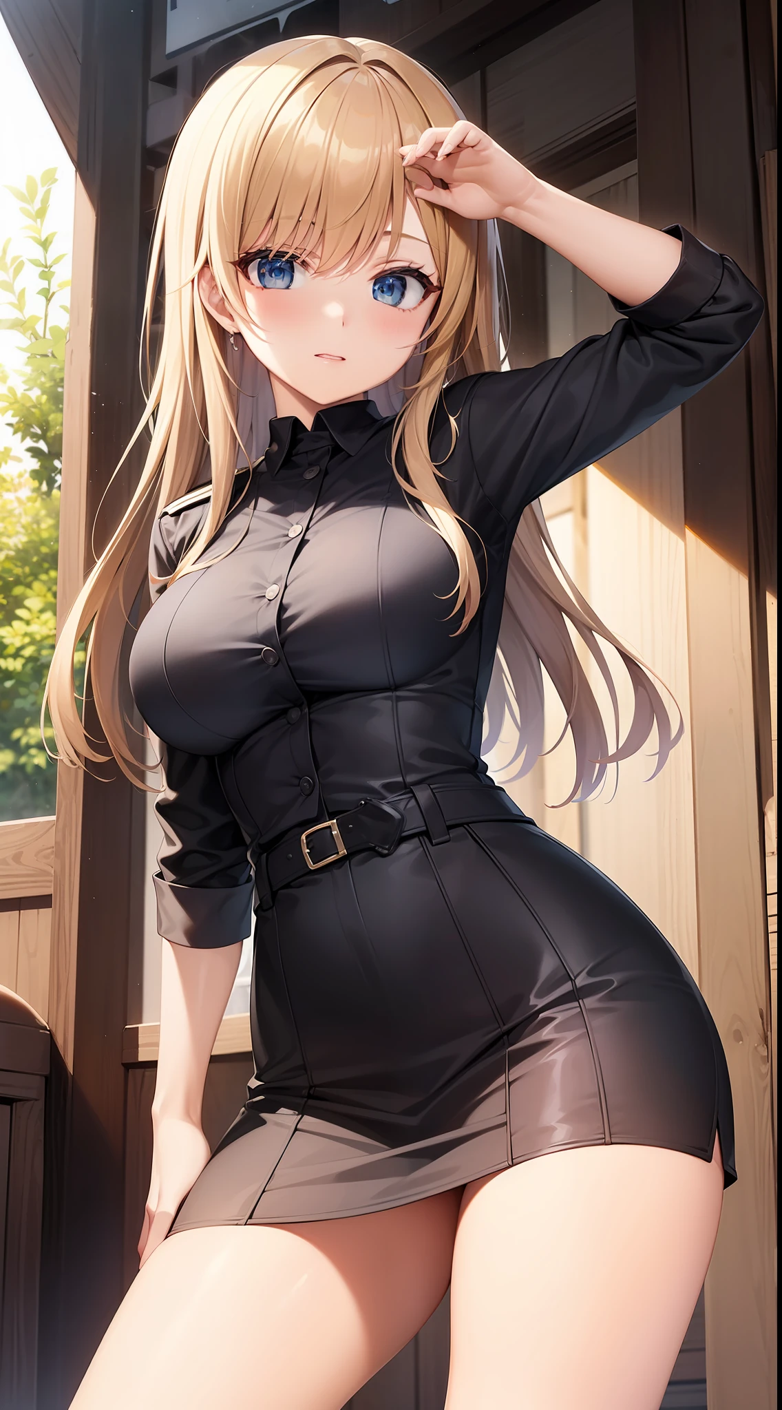 Masterpiece、hight resolution、1girl in、a miniskirt、Military、firearm、survival、Cute anime illustration、