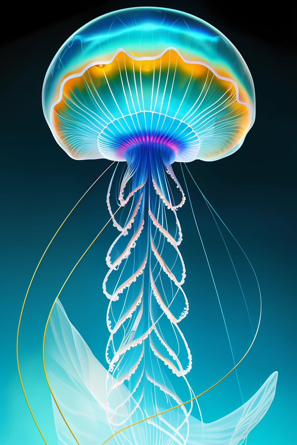 Xryhd jellyfish, Beautiful and transparent woman,X-rays are transparent,Transparently visible bones and organs,Ultra photo realsisim, ultra - detailed, Insanely detailed and complex, ultra fine detailed, Extreme contrast, Extremely clear lines, cinmatic lighting, Works by Okuda San Miguel and Kahn Griffiths, swirles, 复杂, ellegance, highly detailed, digitial painting, art stations, concept-art, Smoothness, Sharp focus, illustratio