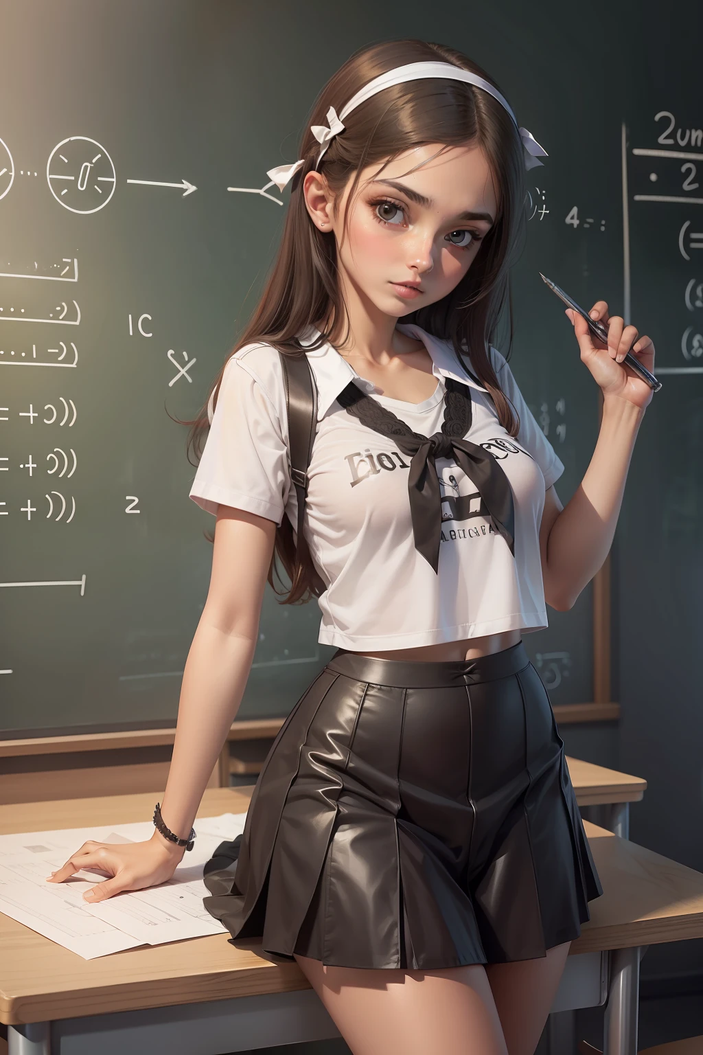 escola, alunas, maths, lingerie preta, camiseta aberta