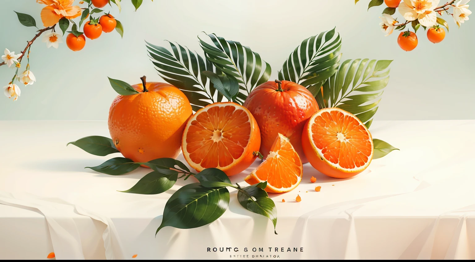 3 fruit oranges，tree branch，florals，illustration，white backgrounid，ultra-clear，high qulity，Show all