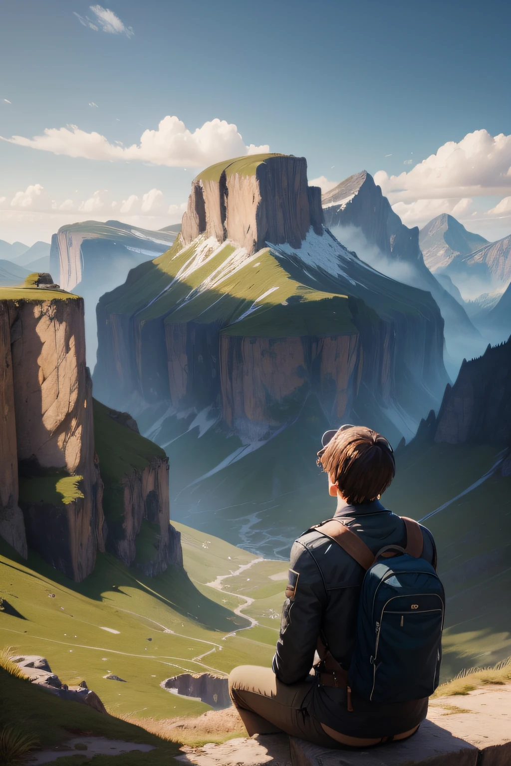 Man thinking about life with scenery of nature in the background in realistic 3d