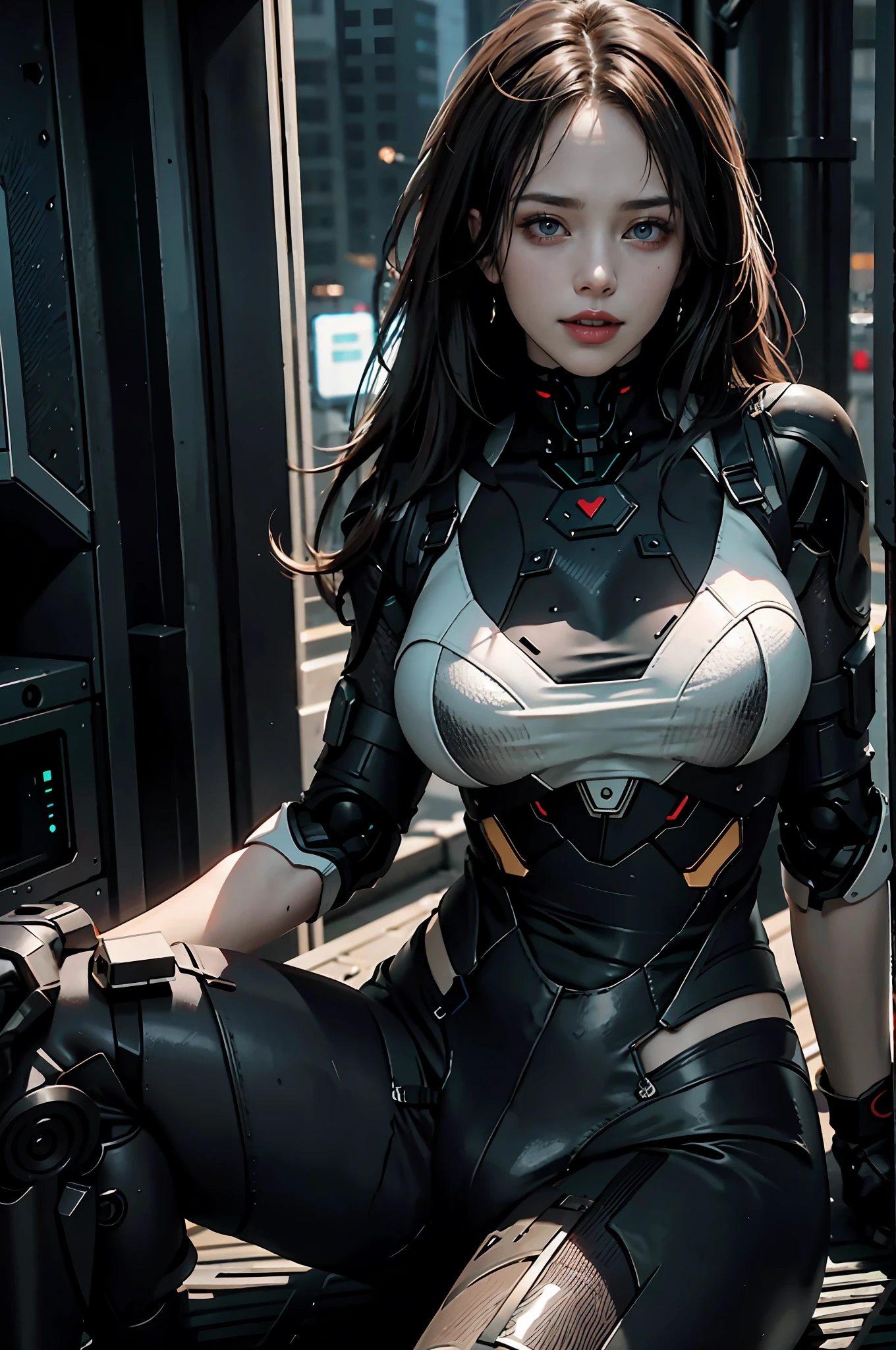 (Best Quality)), (Masterpiece)), (Details: 1.4), 3D, Beautiful Cyberpunk Woman, HDR, Ray Tracing, NVIDIA RTX, Super Resolution, Unreal 5, Subsurface Scattering, PBR Texturing, Post-Processing, Anisotropic Filtering, Depth of Field, Maximum Clarity and Sharpness, Multi-Layer Textures, Albedo and specular maps, surface shading, accurate simulation of light-material interactions, perfect proportions, octane rendering, two-tone lighting, wide aperture, low ISO, white balance, rule of thirds, 8K RAW, masterpiece, highest quality, (8k high definition CG unit wallpaper) (best quality), (best illustration), ( Best Shading), ((Best Quality, 8k, Masterpiece: 1.3)), Beauty, Single, Giant: 1.3, Slender Abs: 1.1, Dark Brown Hair, (Lying in Bed: 1.2), Ultra Definition Face, High Definition Lips, Dense Eyes, Double Eyelids, Black Leather Bikini, Cybersuit, Cybernetic_Jawless, Mechanical Part, Scybernetic, urbansamurai_v0.3, AB_robot, robot, mecha clothing