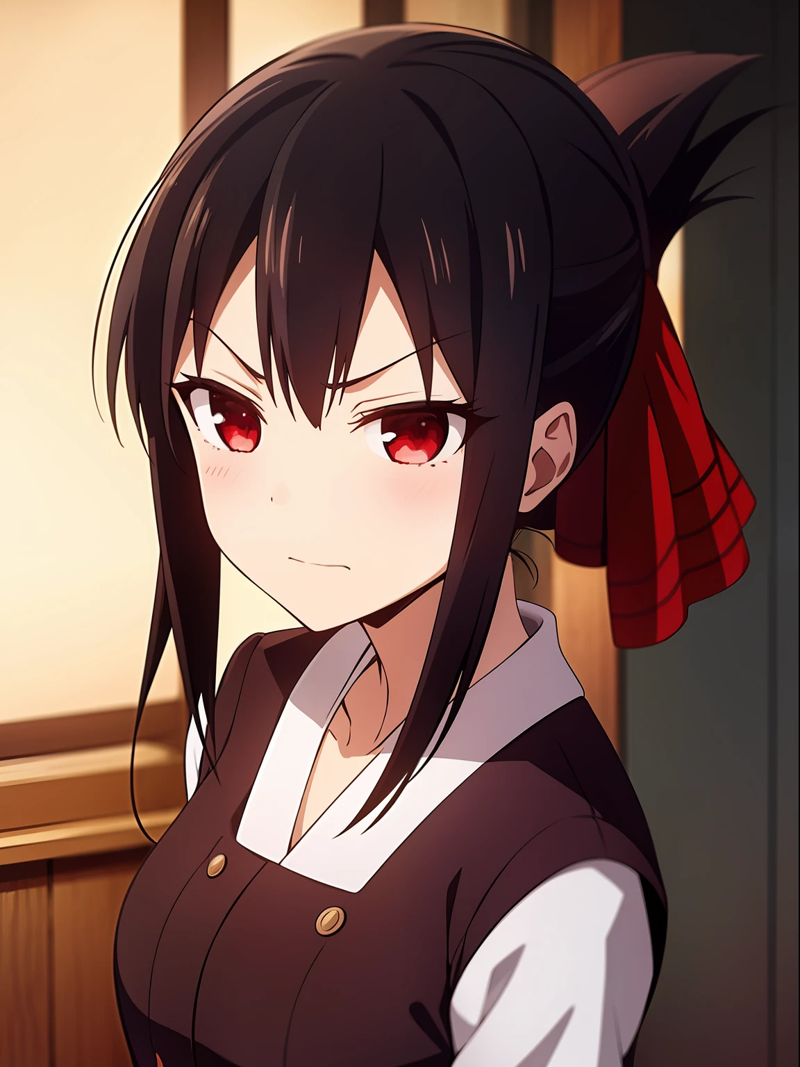 1girl, Shinomiya Kaguya, military uniform, angry expression