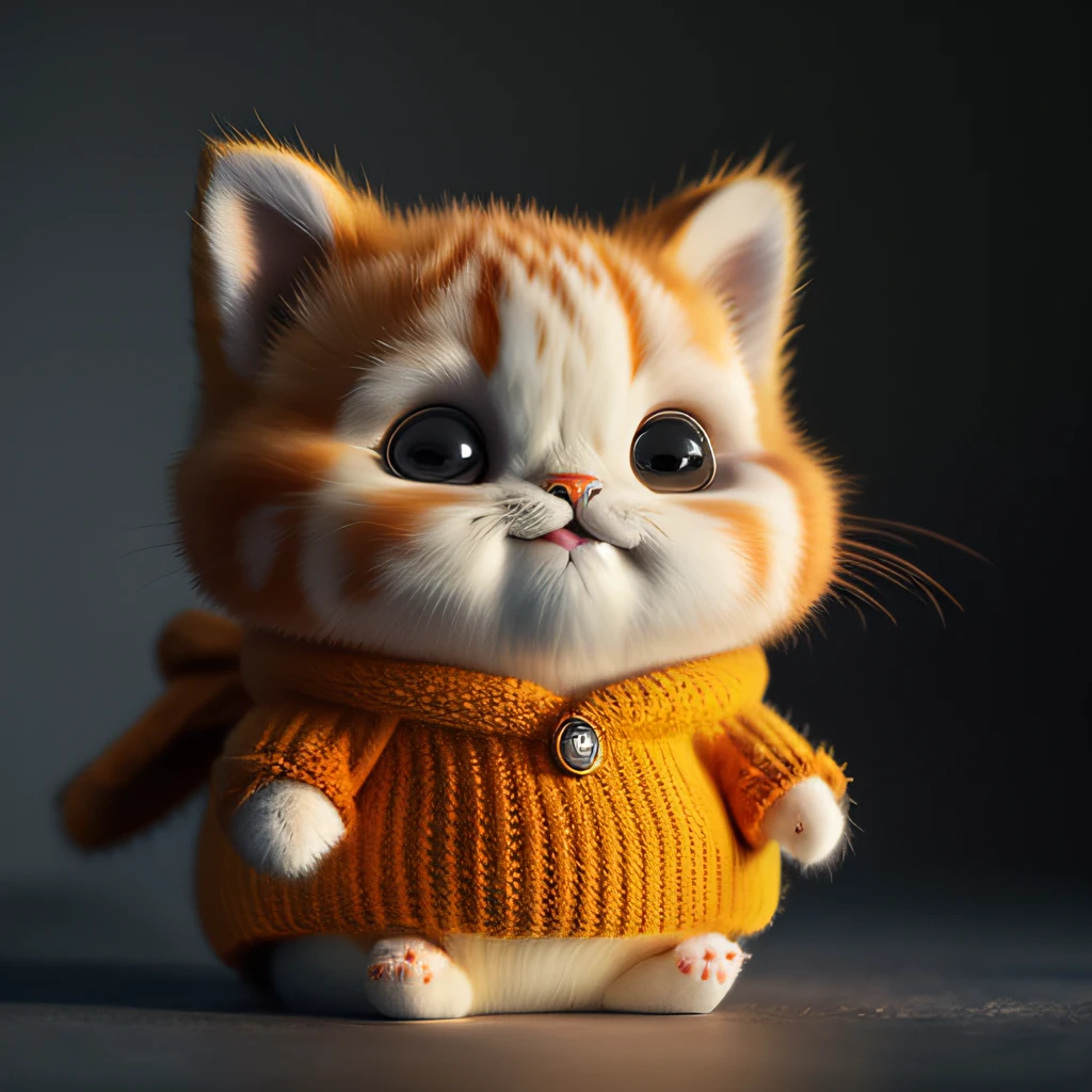 cat, orange, fat, garfield, no_humans, depth of field, disney style, DARK_Glam, wearing DRK_Glam, deep shadow, (dark: 1.4), (8k, RAW photo, best quality, masterpiece: 1.2), big expression happy with mouth