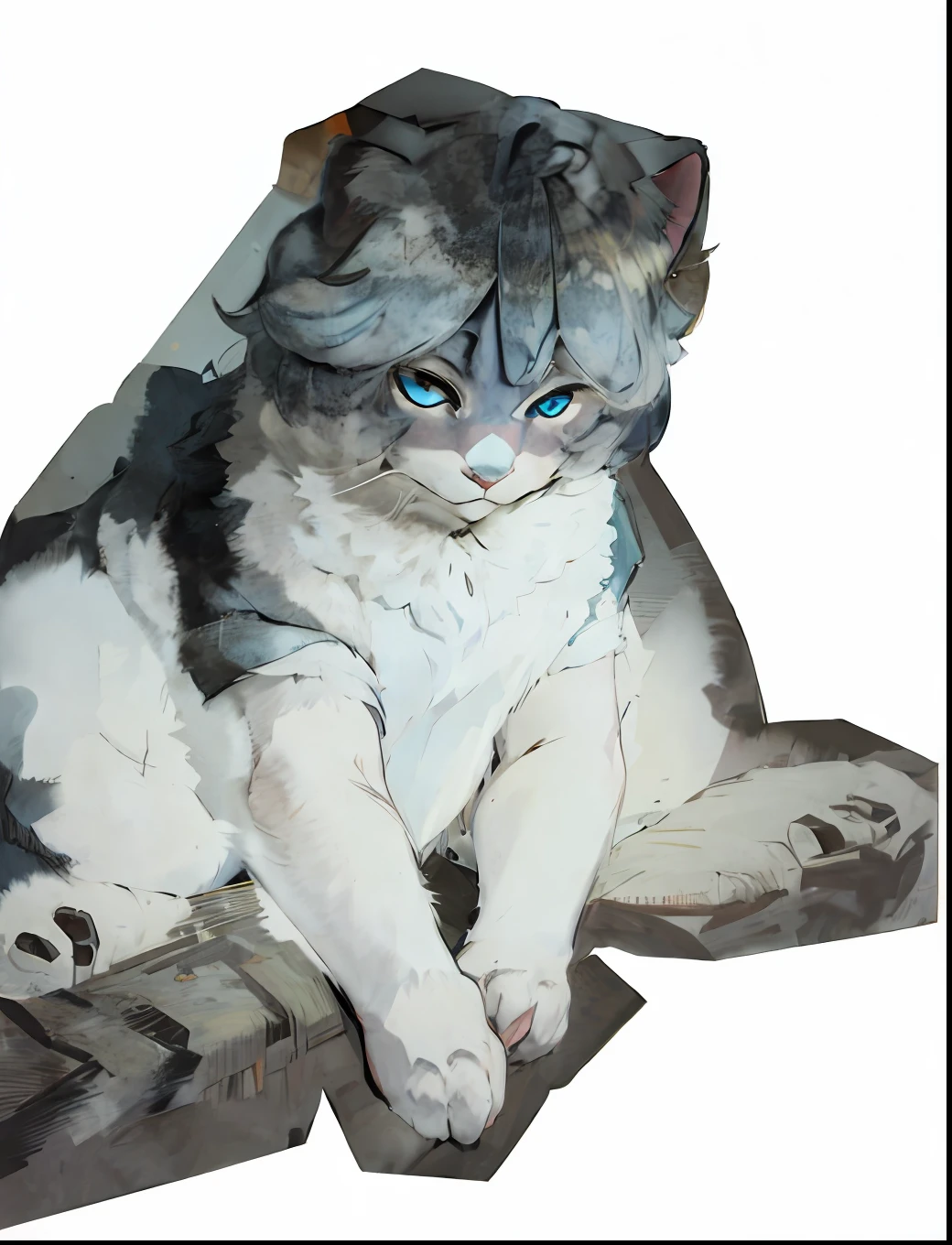 Sima, blue skin, cat ears, boy, man, 
(masterpiece,detailed,highres),