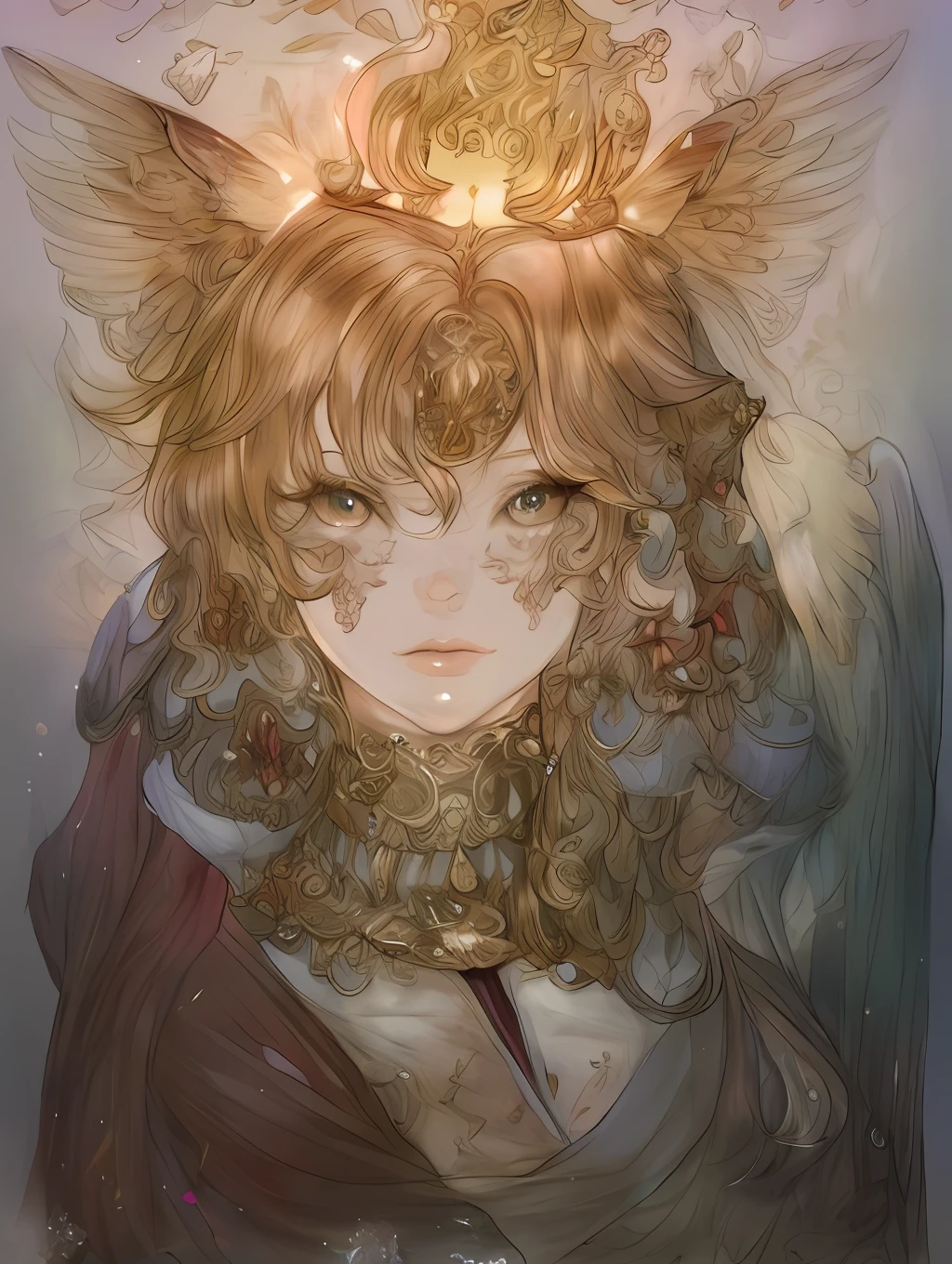 a painting of a woman with a bird on her head, detailed digital anime art, anime fantasy illustration, detailed matte fantasy portrait, goddess close-up portrait, goddess portrait, detailed portrait of anime girl, anime fantasy artwork, goddess. extremely high detail, beautiful anime catgirl, fantasy portrait, ((a beautiful fantasy empress)), korean art nouveau anime, detailed anime art