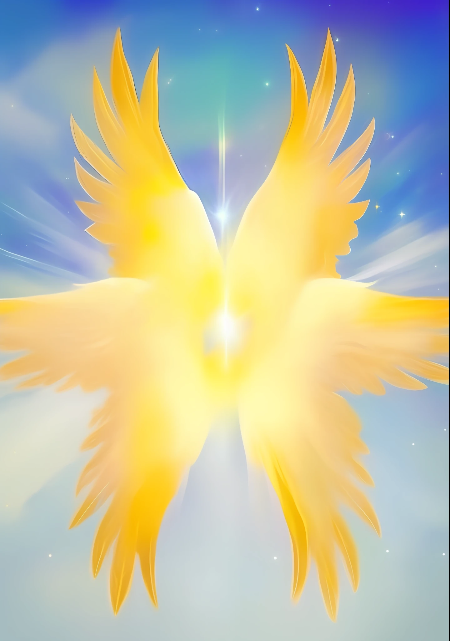 Golden angel wings flying in the sky with bright light, Ethereal Angelic Being of Light, ser angelical brilhante, Raios Sagrados de Luz Espiritual, visible holy aura, Raios de Luz Sagrada Sagrada, irradiando energia de renascimento, Angelic Light, seres de tecnologia luminosa, aura sagrada brilhante, luz brilhante celestial, emanating and flowing energy, luz espiritual, infinite angelic wings, Asas de Anjo Infinitas
