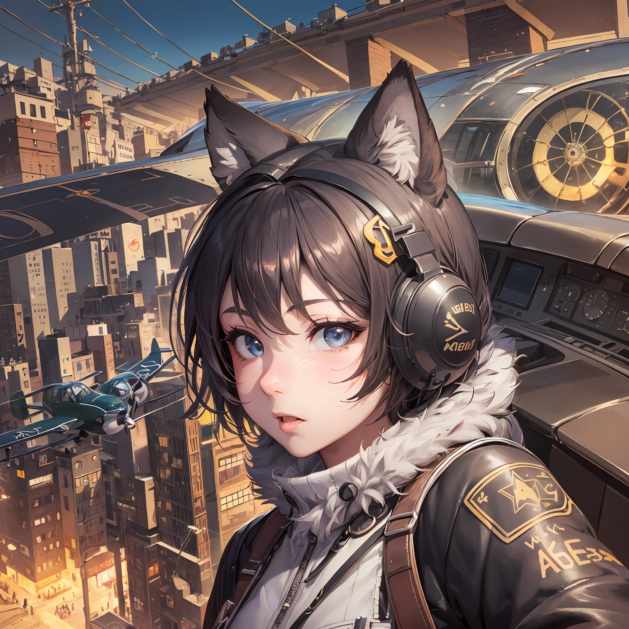 top quality, best quality, High-quality illustrations, masterpiece, super high resolution, detailed background, detailed background, Pilot flying a Cessna aircraft, 3+boys, 3+girls, absurdres(highly detailed beautiful face and eyes)perfect anatomy, expression, good lighting, cinematic shadow(kemono, furry anthro),
