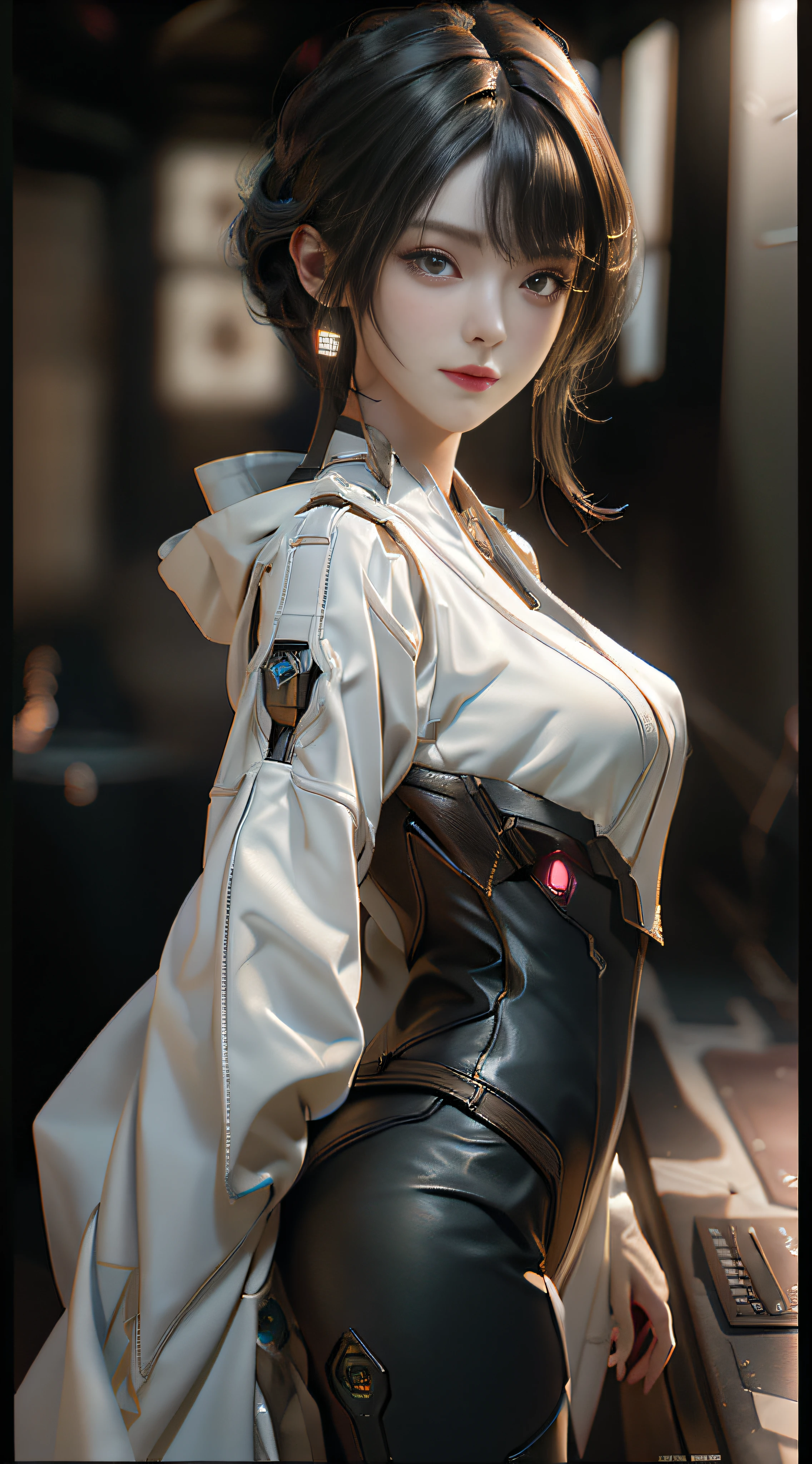 ((Best quality)), ((masterpiece)), (detailed:1.4), 3D, an image of a beautiful cyberpunk female,HDR (High Dynamic Range),Ray Tracing,NVIDIA RTX,Super-Resolution,Unreal 5,Subsurface scattering,PBR Texturing,Post-processing,Anisotropic Filtering,Depth-of-field,Maximum clarity and sharpness,Multi-layered textures,Albedo and Specular maps,Surface shading,Accurate simulation of light-material interaction,Perfect proportions,Octane Render,Two-tone lighting,Wide aperture,Low ISO,White balance,Rule of thirds,8K RAW,