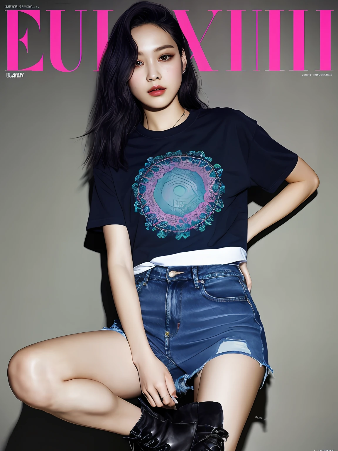 young beautiful girl, ultra detailed, official art, unity 8k wallpaper, (fashion magazine cover:1.3),
BREAK
denim mini skirt, graphic tee, combat boots
, mandala