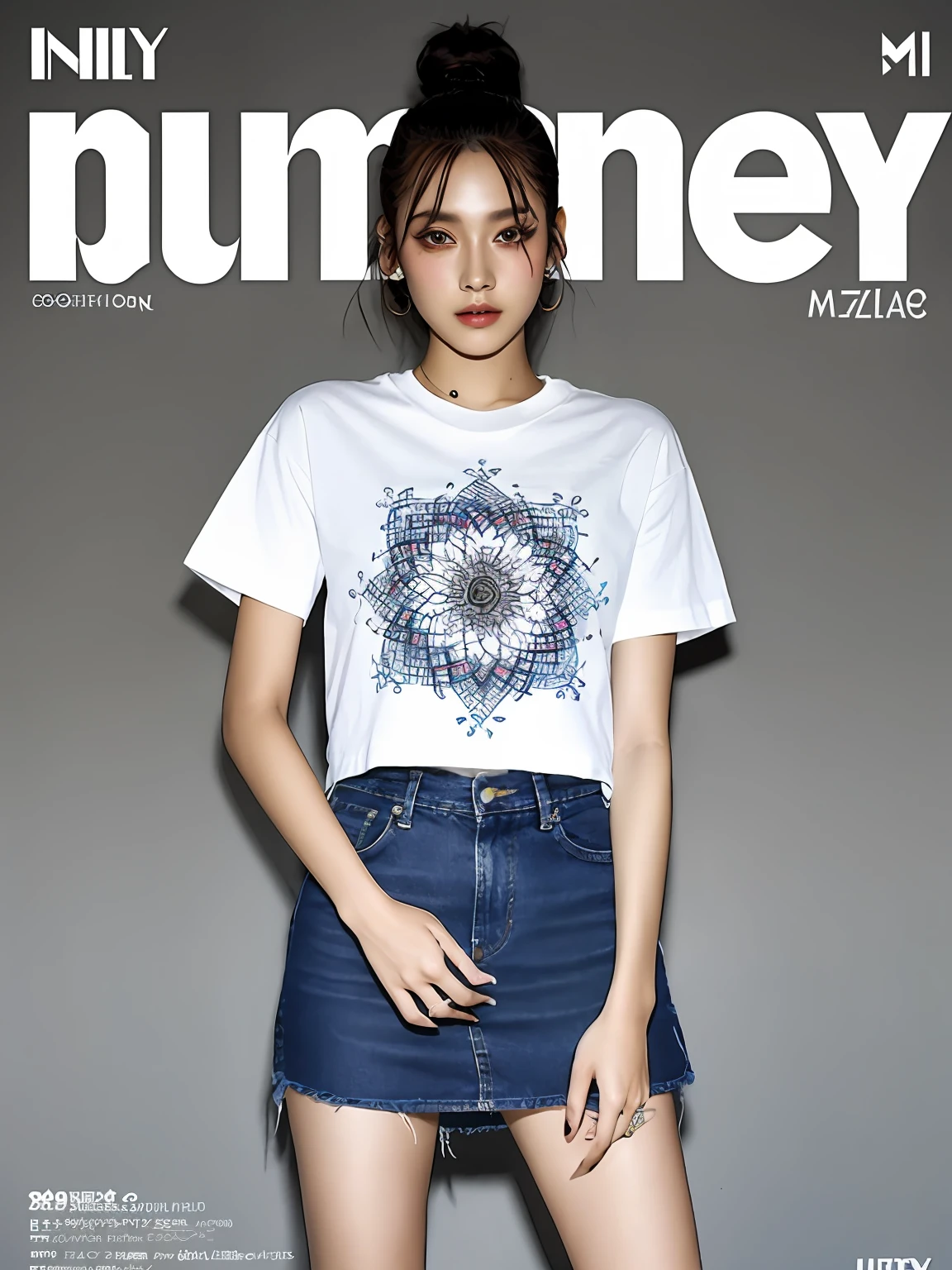 young beautiful girl, ultra detailed, official art, unity 8k wallpaper, (fashion magazine cover:1.3), 
BREAK
denim mini skirt, graphic tee, combat boots
, mandala