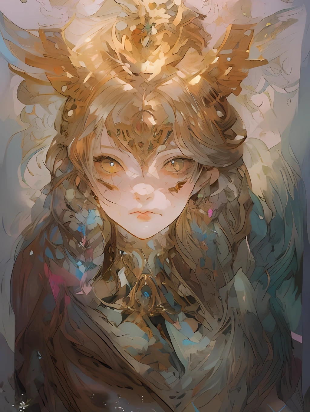 a painting of a woman with a bird on her head, detailed digital anime art, anime fantasy illustration, detailed matte fantasy portrait, goddess close-up portrait, goddess portrait, detailed portrait of anime girl, anime fantasy artwork, goddess. extremely high detail, beautiful anime catgirl, fantasy portrait, ((a beautiful fantasy empress)), korean art nouveau anime, detailed anime art
