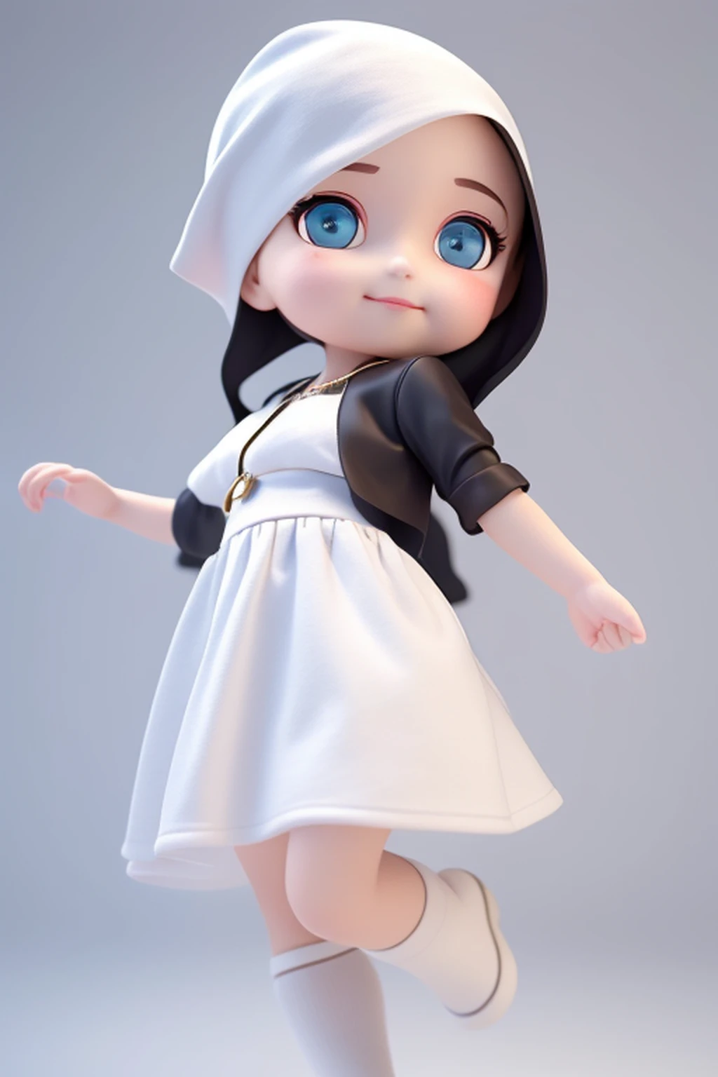 Super cute girl, A nun, necklace, runic, Multiple colors, and expressive facial expressions, Exude happiness, Cuteness, and charm, Full-body photos, Clean background, The characters are designed in Pixar style, Materials such as clay and rubber are used, harmonious color tones, 3D,C4D, Image quality,32K style expressiveness, wearing white clothes