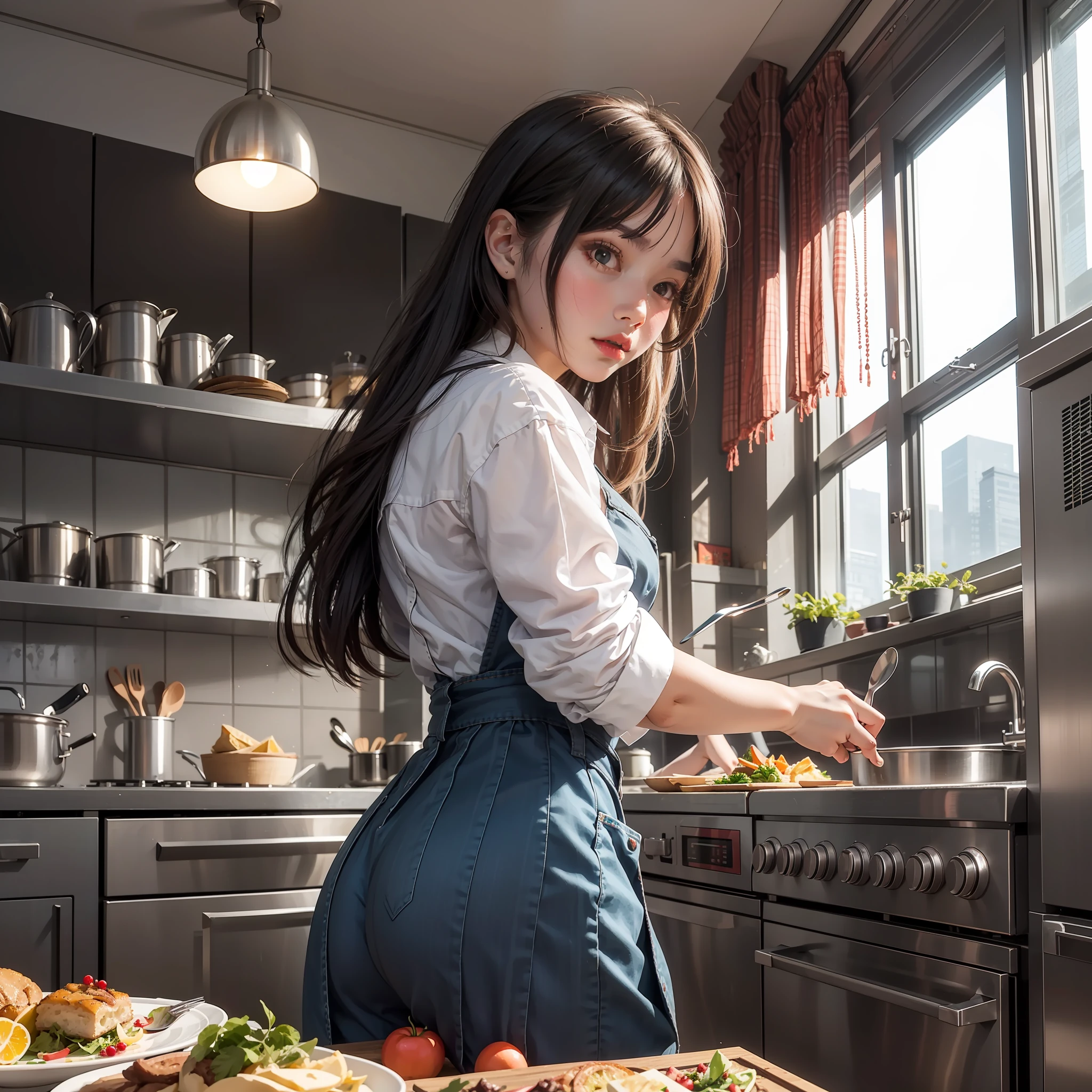Located on the 180th floor of Shanghai Tower,Five delicate cute girls with upturned asses,juniorin an upscale open kitchen
