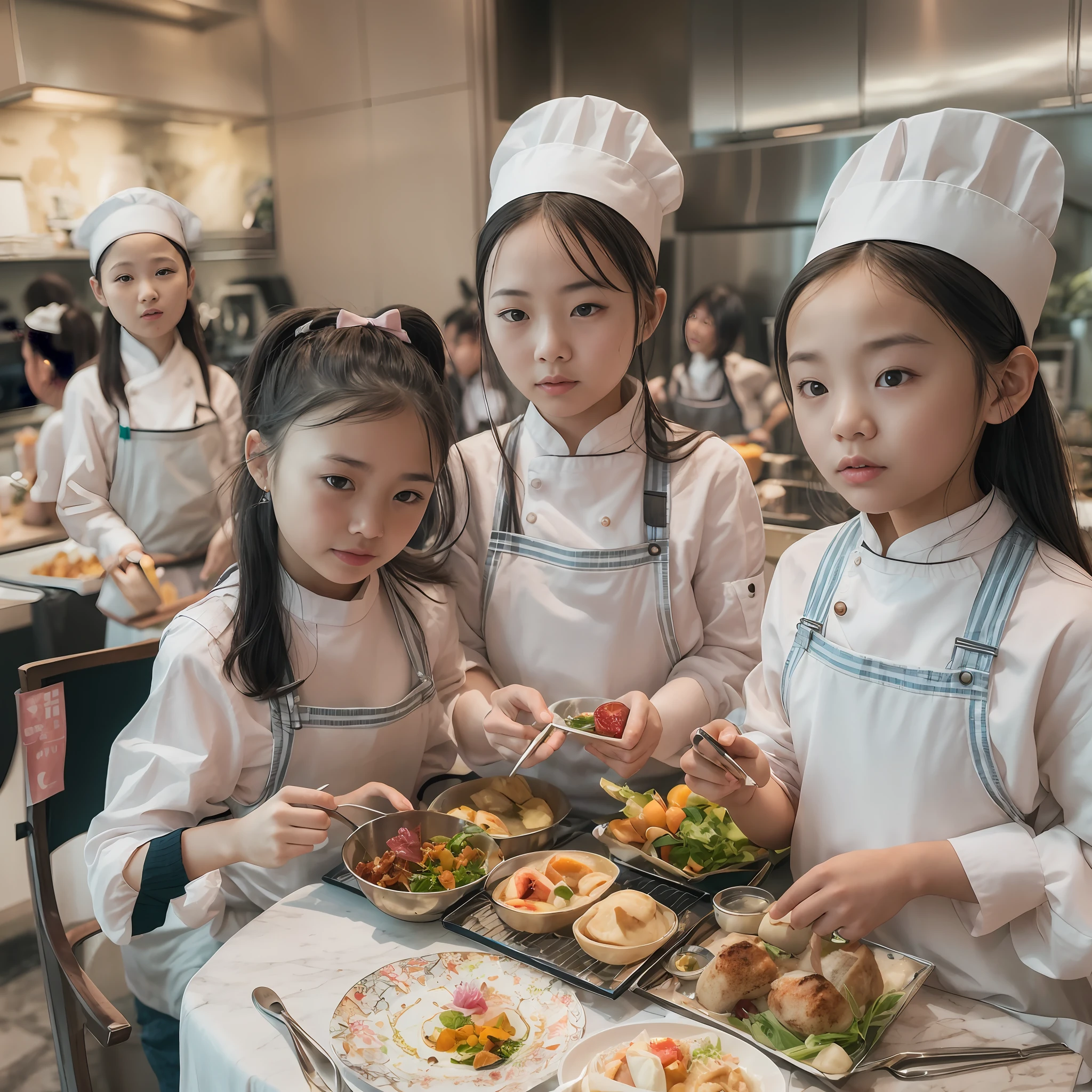 Located on the 180th floor of Shanghai Tower，Five delicate cute ***********s with upturned asses，junior school student，Cook in an upscale open kitchen