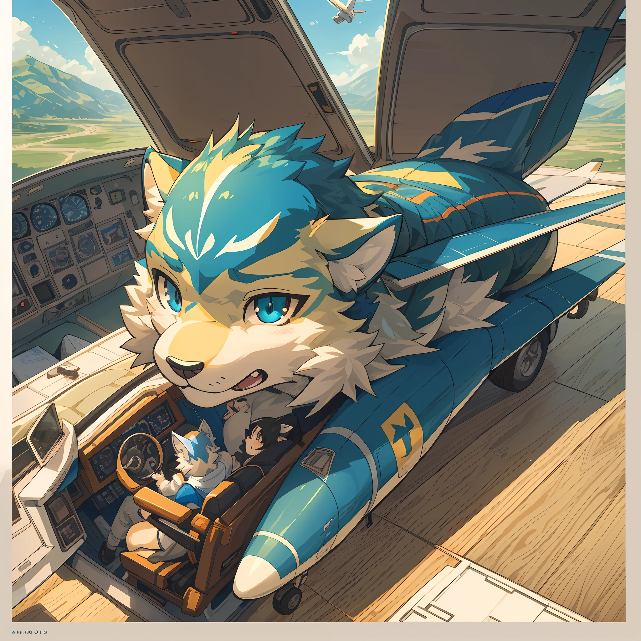 top quality, best quality, High-quality illustrations, masterpiece, super high resolution, detailed background, detailed background, Pilot flying a Cessna aircraft, 3+boys, 3+girls, absurdres(highly detailed beautiful face and eyes)perfect anatomy, expression, good lighting, cinematic shadow(kemono, furry anthro),