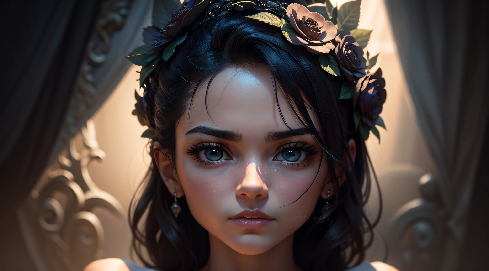 Arte oficial, Unity 8K Wallpaper, Ultra detallado, Beautiful and Aesthetic, obra maestra, mejor calidad, una chica hermosa desnuda en una mazmorra oscura, cara perfecta, pecho perfecto y muy grande al aire , de cuerpo entero desnudo sin ropa alguna, como prisionera sin ropa, mirada reflexiva, Dramatic dark lighting, vignette, profundidad de campo muy oscuro
