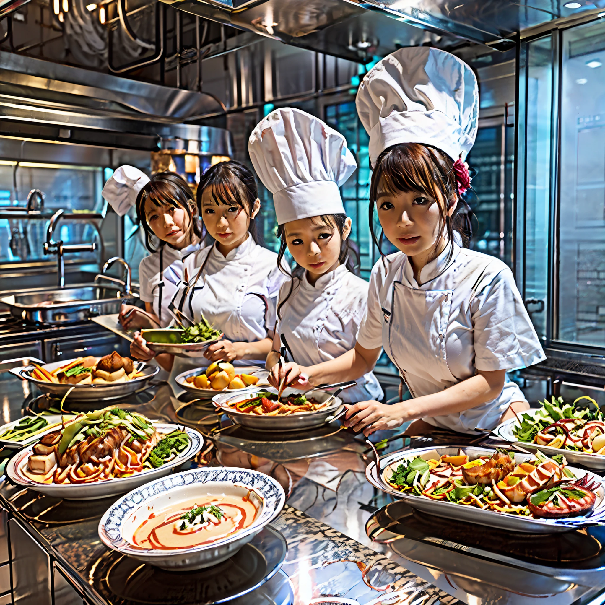 Located on the 180th floor of Shanghai Tower,Five delicate cute s with upturned asses,junior school student,Cook in an upscale open kitchen