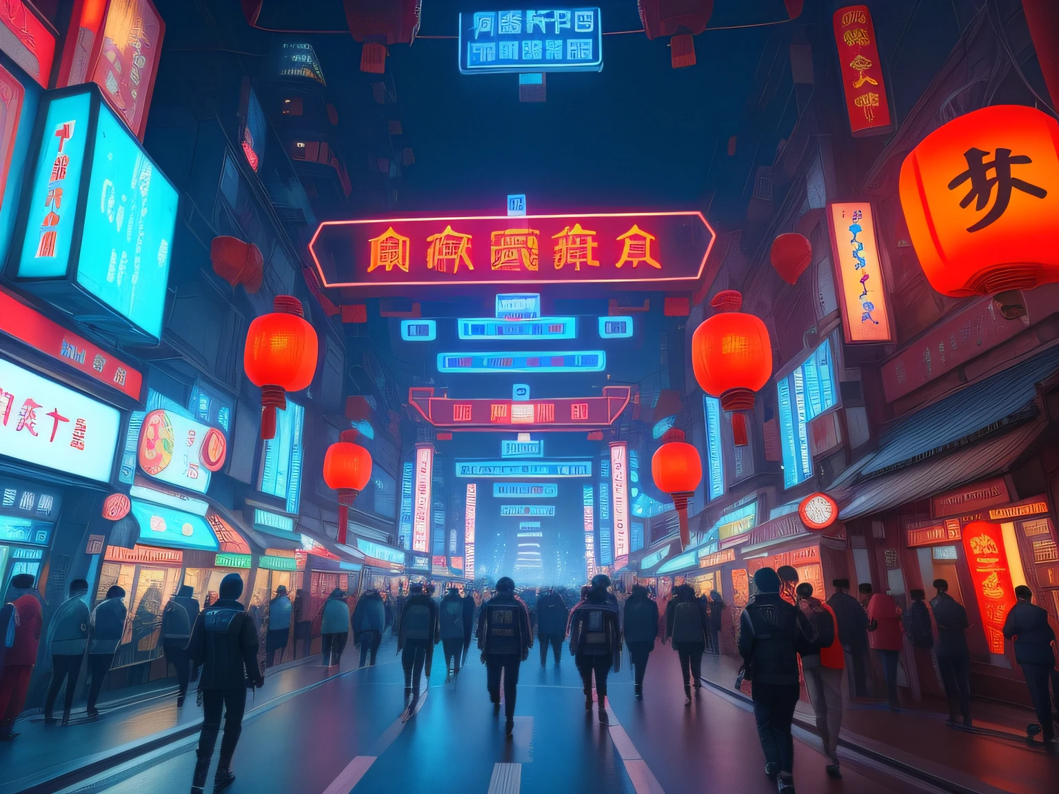 /imagine prompt: (a futuristic china town), ((city, future japan)), (((robots walking around))), ((neon lights, futurustic chinese architecture, neon blue leaves floating in the air)), trending on artstation, ultra detail, digital art, 4k, highest qaulity, sharp focus, realistic