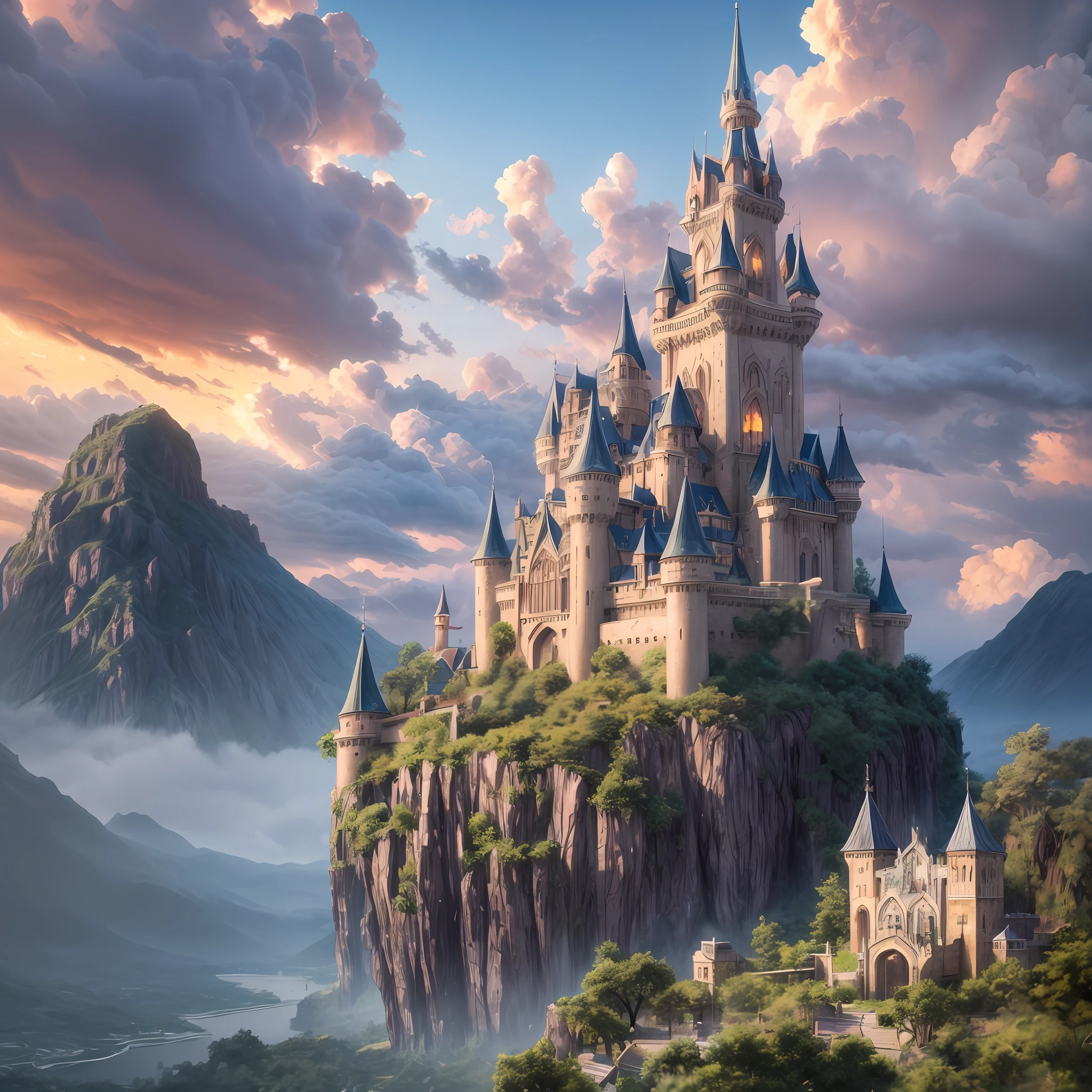 anime scene of a tree with a castle in the background, concept art by Kamagurka, pixiv contest winner, fantasy art, anime background art, anime concept hdr anime macmanus, 4k highly detailed digital art, background artwork, anime epic artwork, anime scenery concept art, 4k detailed digital art, made of tree and fantasy valley,