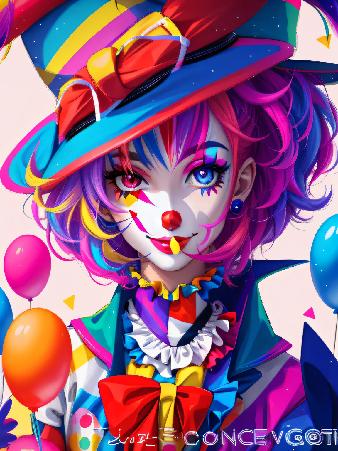Half clown, half girl,Positive contrast,The colors are intense