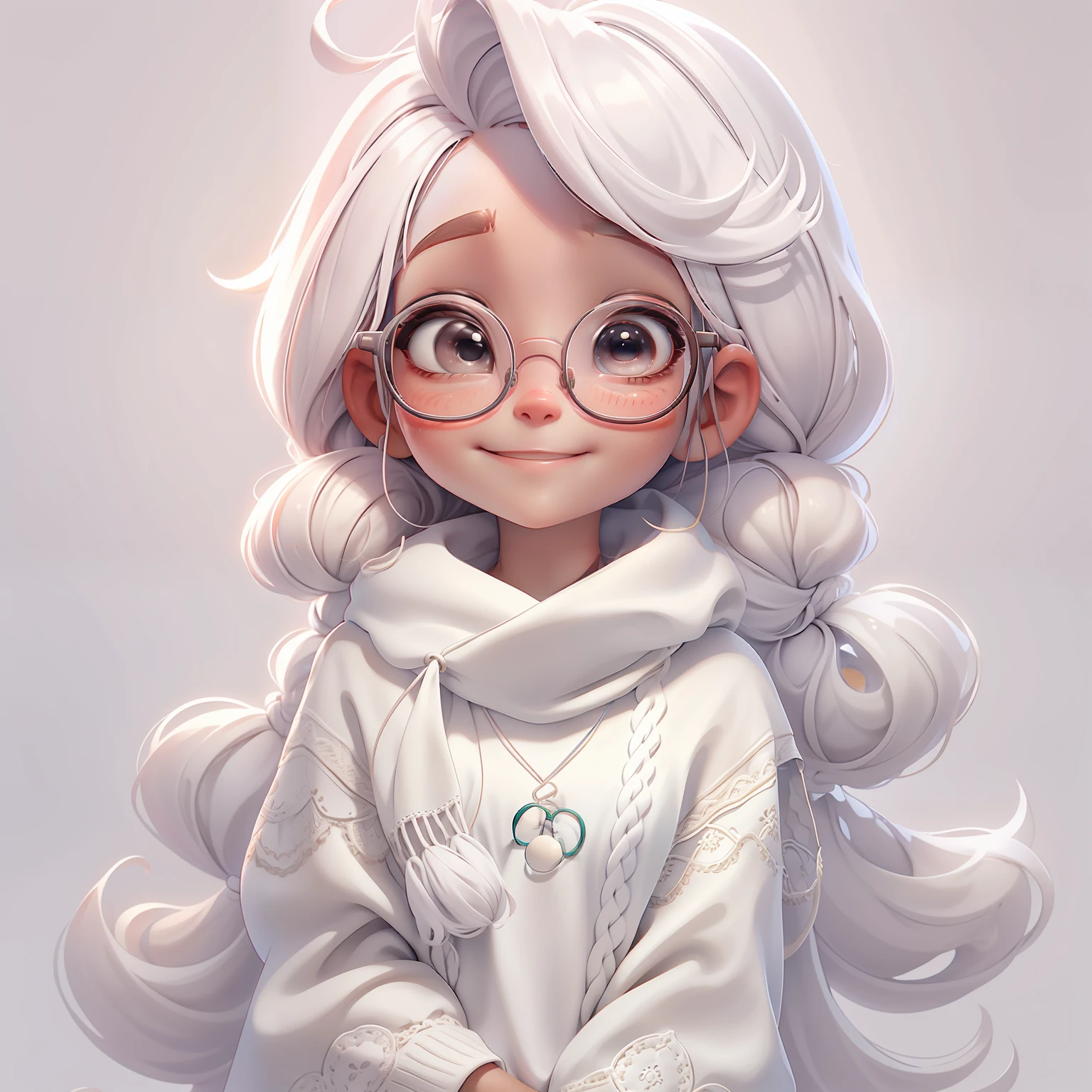 menina orando rezando, renda delicada, sorrindo e leve, tons claros, Slime cabelo coque alinhado, branco acizentado, eyeglasses white skin, knitting shawl, roupas leves e detalhadas, master part, best quality