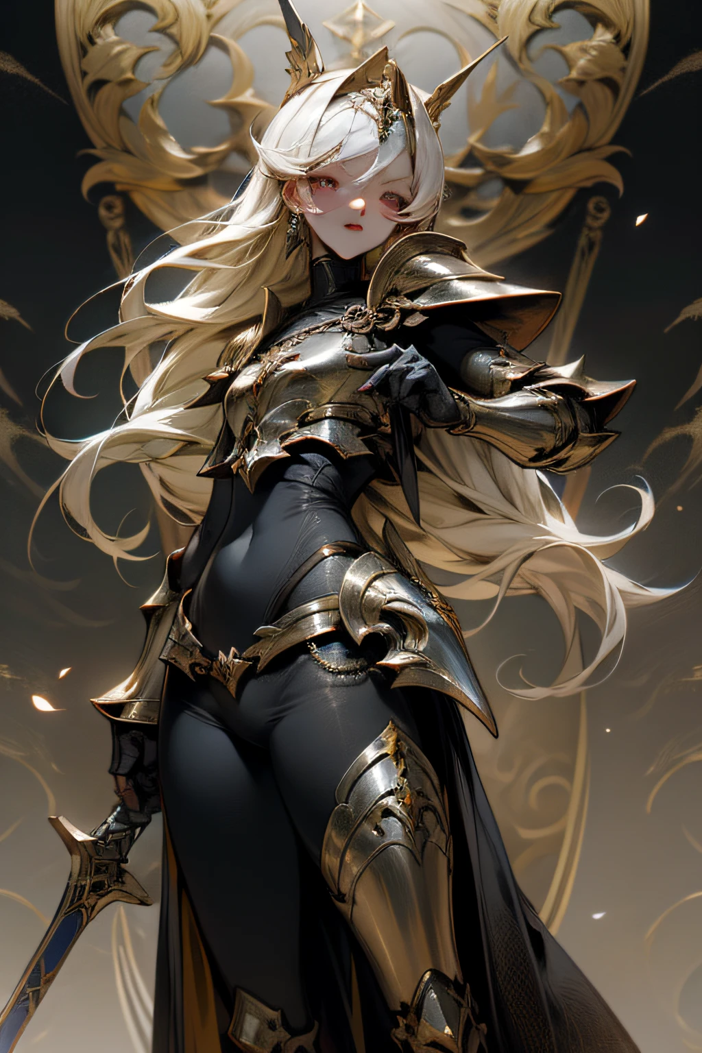 1 gereira de corpo mediano , peitos medios , bunda grande, quadril largo, cinturas finas, asas de dragao dourado grandes, armadura durada de combate escamas de dragao, Pose sexy colocar acessotio, trage de metal estilo cavaleiro dos zodiasco com detalhes de escama de dragao
