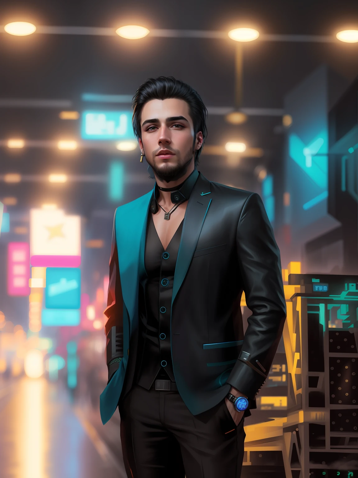 Change background cyberpunk handsome boy, realistic face, 8k, ultra realistic, male