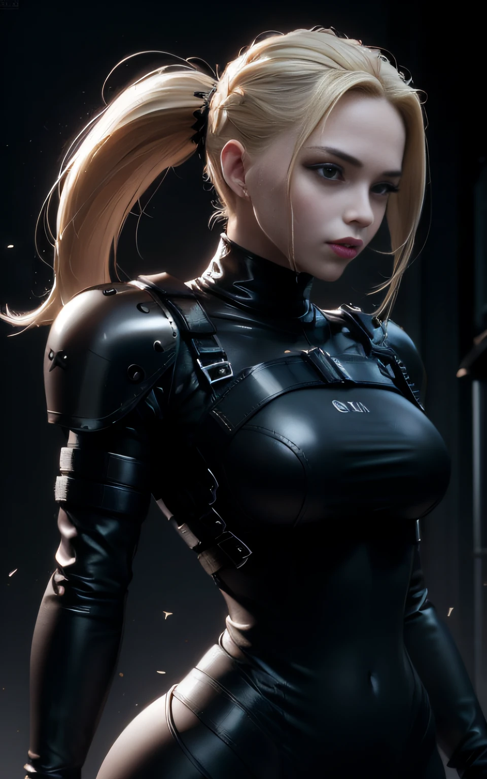Blonde-haired woman in black latex outfit posing for a photo, Wojtek FUS, arte conceitual digital de alta qualidade, arte de personagem impressionante, 3 d render arte do caractere 8 k, deviantart artstation cgscosiety, arte conceitual digital suave, Alexandra Fomina Artstation, trending in the artstation, Obra-prima da CGSOCIETY, CGSsociety, impressionante;, CGCrart - N 5