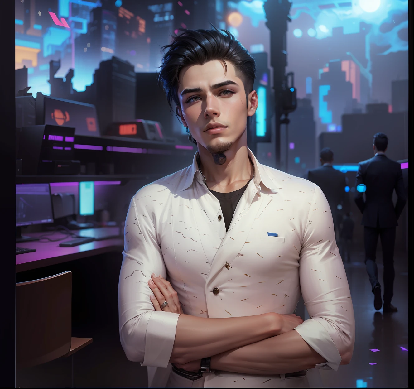 change background cyberpunk handsome boy in suit