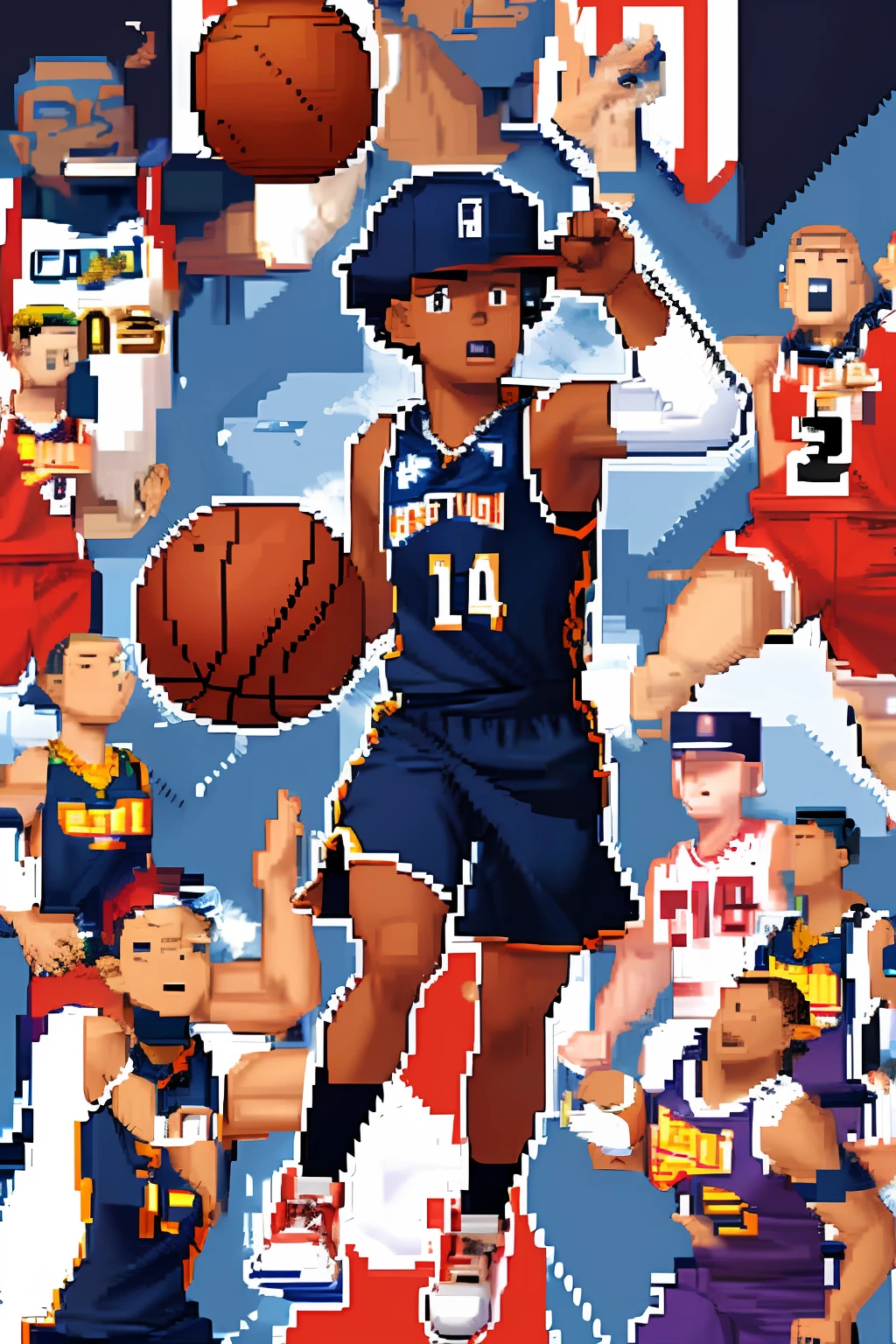 pixels、Pixel art、black man、Basketball player、Katakana characters on cap、