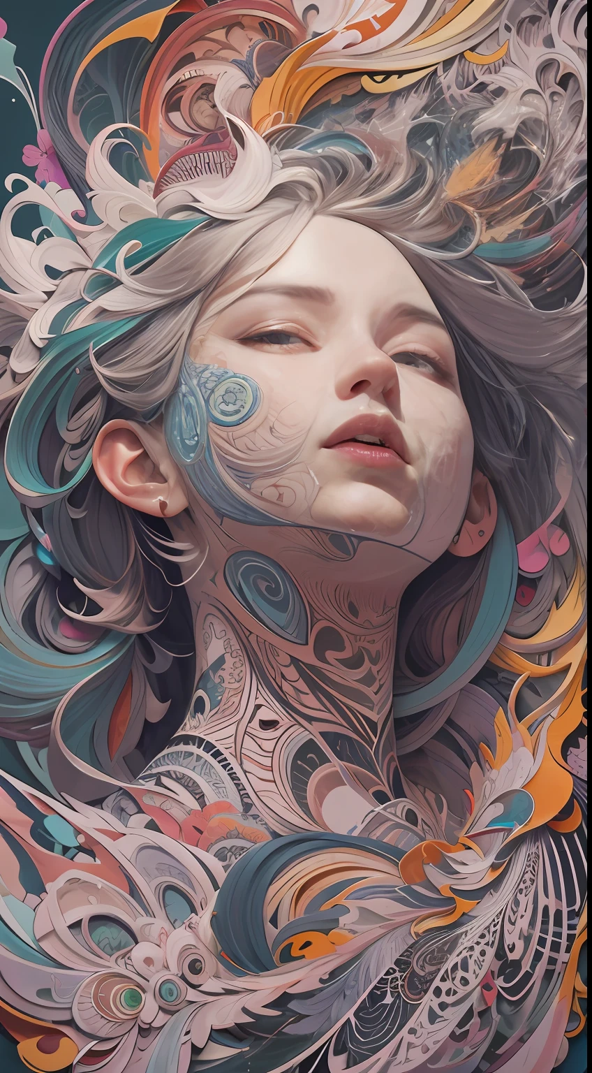official art, unity 8k wallpaper, ultra detailed, beautiful and aesthetic, masterpiece, best quality, (zentangle, mandala, tangle, entangle), (fractal art:1.3) , 1girl, extremely detailed, dynamic angle, cowboyshot, the most beautiful form of chaos, elegant, a brutalist designed, vivid colours, romanticism, by james jean, roby dwi antono, ross tran, francis bacon, michal mraz, adrian ghenie, petra cortright, gerhard richter, takato yamamoto, ashley wood, atmospheric, ecstasy of musical notes, streaming musical notes visible