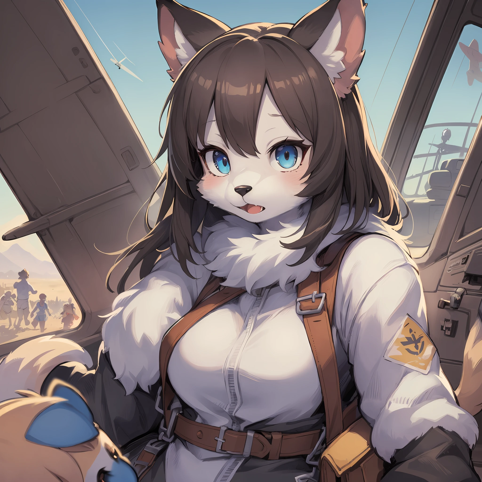 top quality, best quality, High-quality illustrations, masterpiece, super high resolution, detailed background, detailed background, Pilot flying a Cessna aircraft, 3+boys, 3+girls, absurdres(highly detailed beautiful face and eyes)perfect anatomy, expression, good lighting, cinematic shadow(kemono, furry anthro),