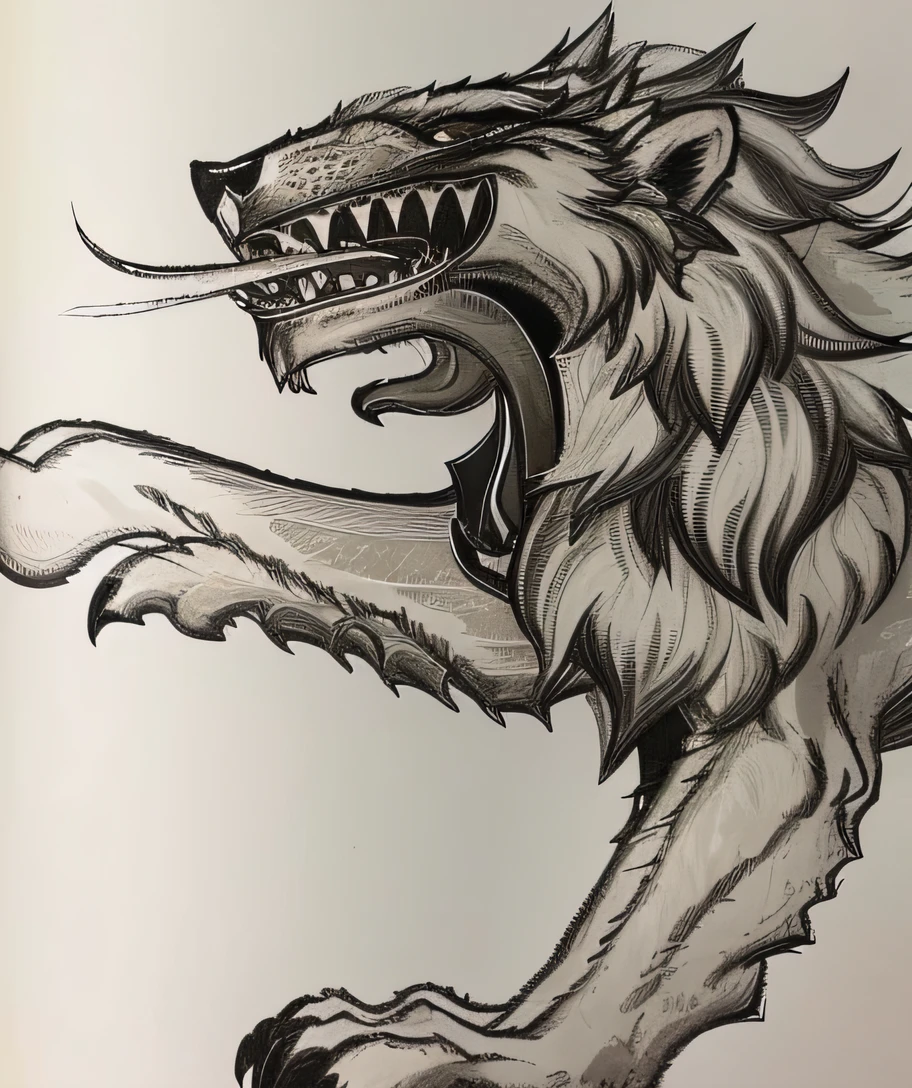 A close-up of a lion, fenrir, the Lion, What a rough beast, the Lion, Anthropomorphic lion, manticore, demon-fang gnoll, stylised fox - like appearance, one a demon-like creature, one a demon - like creature, the Lion